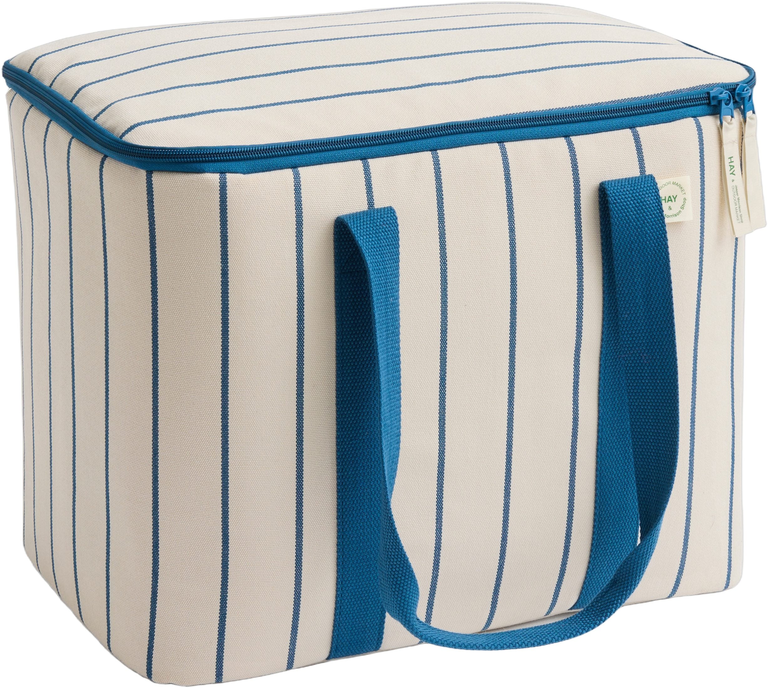 Outdoor Market Cooler Bag Medium - Beige With Blue Stripe