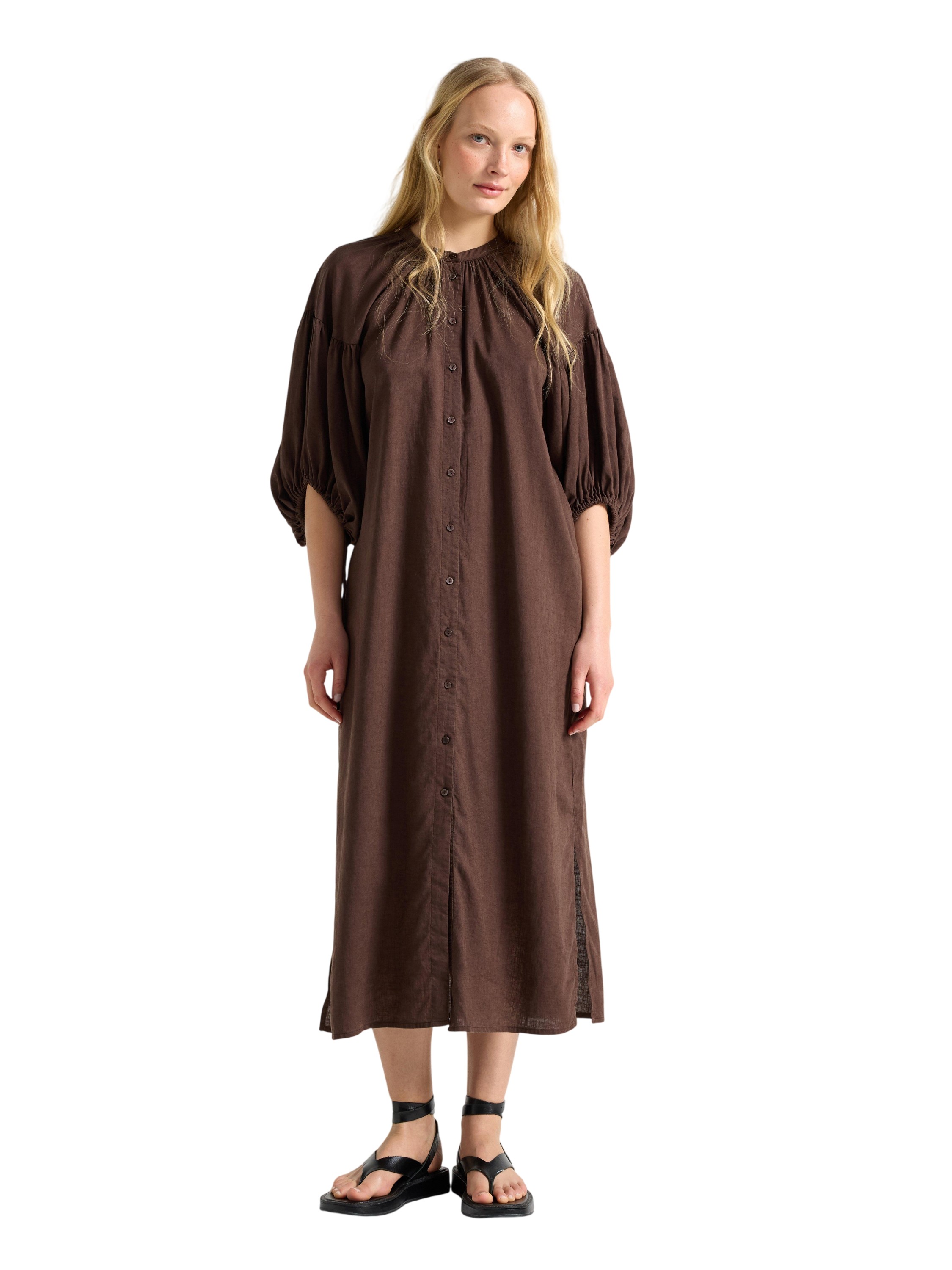Midi Dress With Short Puff Sleeves