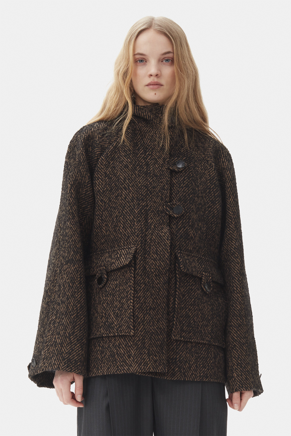 Herringbone Wool Midi Jacket
