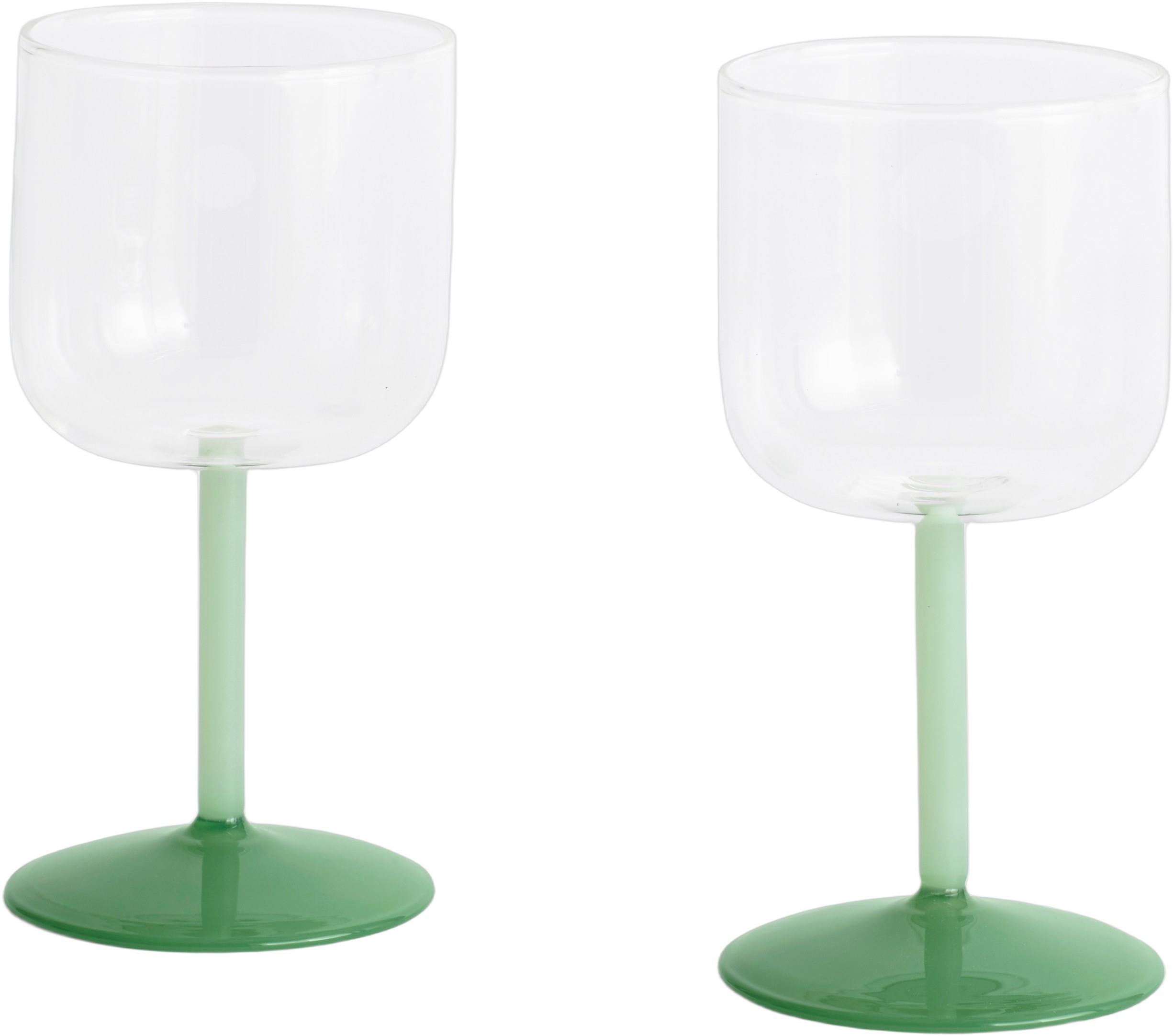 Tint Wine Glassset of 2-clear, Jade Light Green and Jade Dark Green