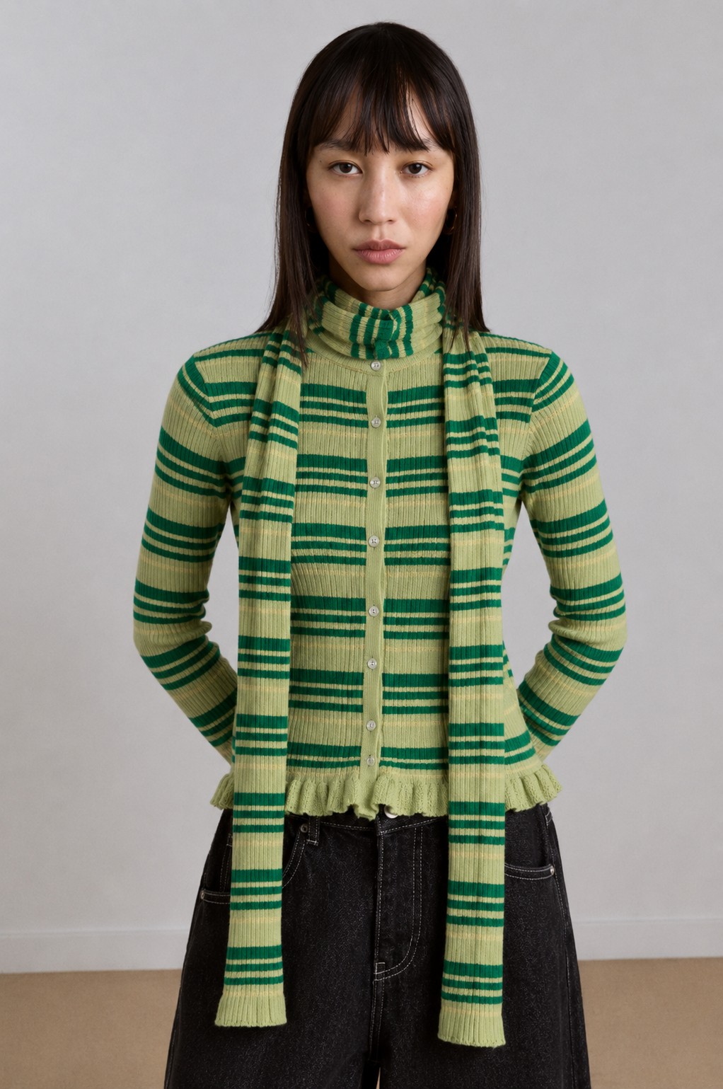 Anelis Cotton Merino Blend Cardigan Green Stripe - DKK 360 - Spar 70%