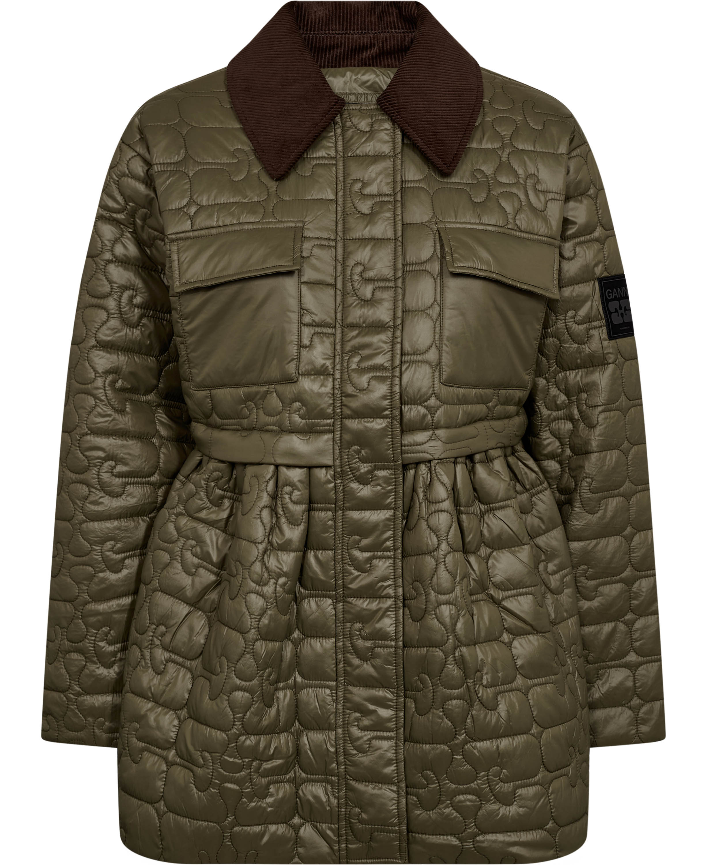 Shiny Quilt Midi Jacket w. Flare