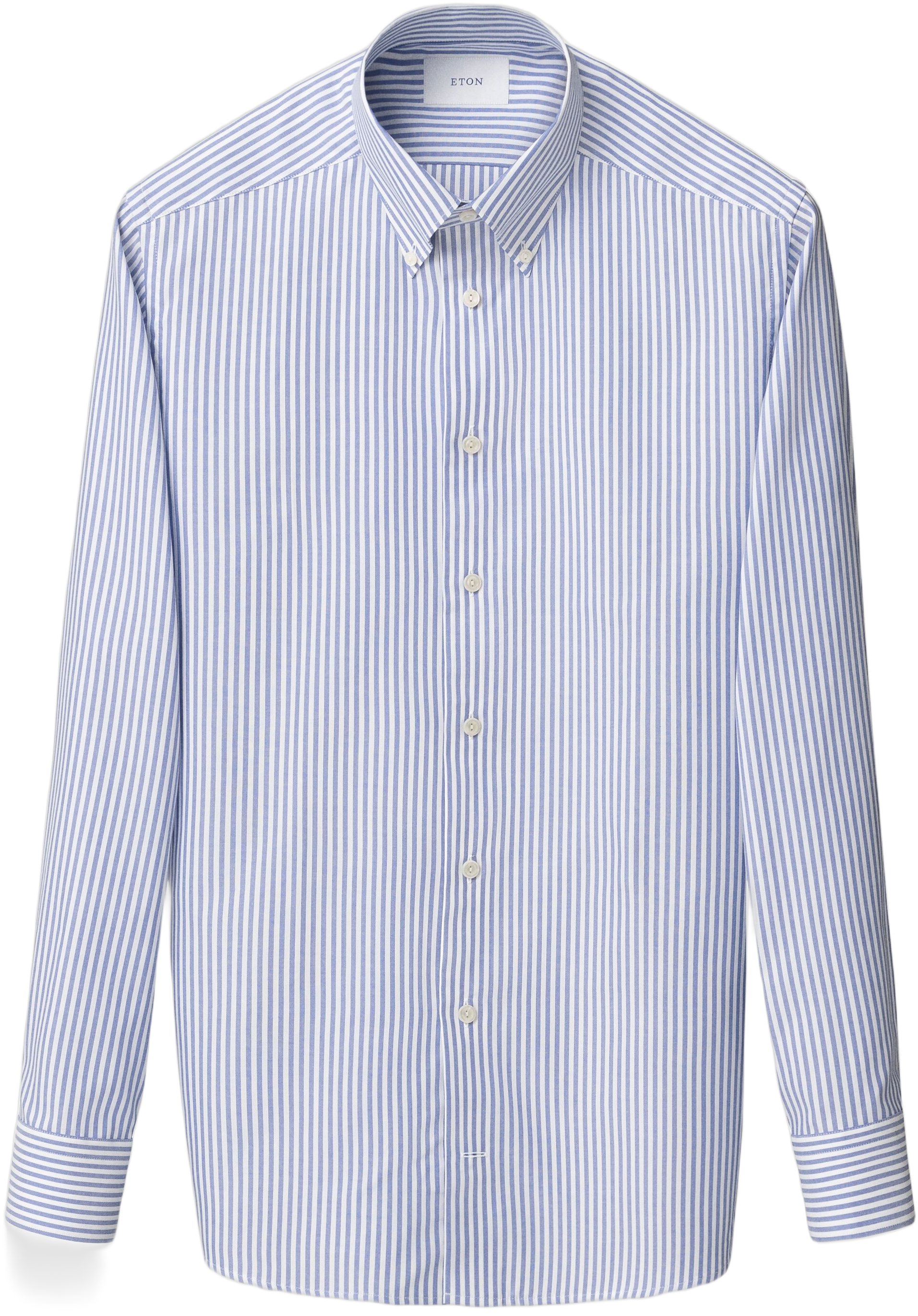 Slim Fit Mid Blue Striped Signature Oxford Shirt
