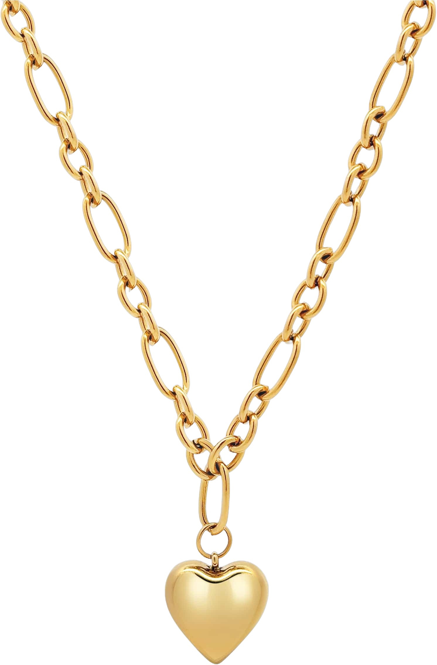 Women's Gold Cable Choker With Chunky Heart Pendant