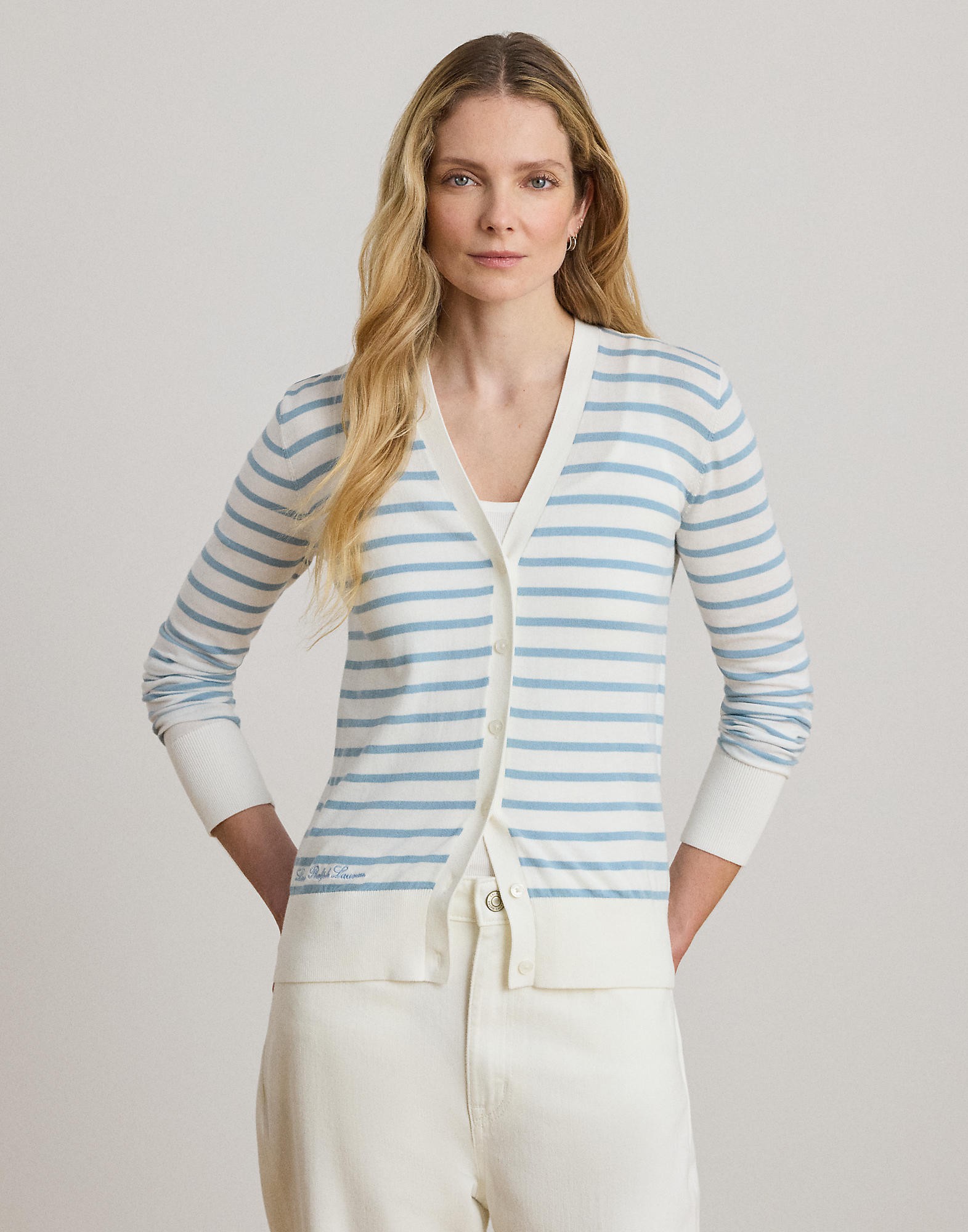 Striped Cotton Vneck Cardigan - Køb til DKK 748 - Spar 50%