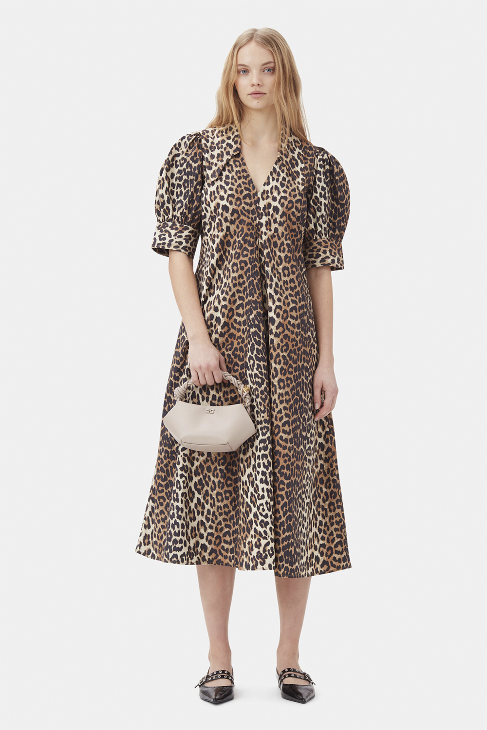 Printed Cotton Poplin Vneck Long