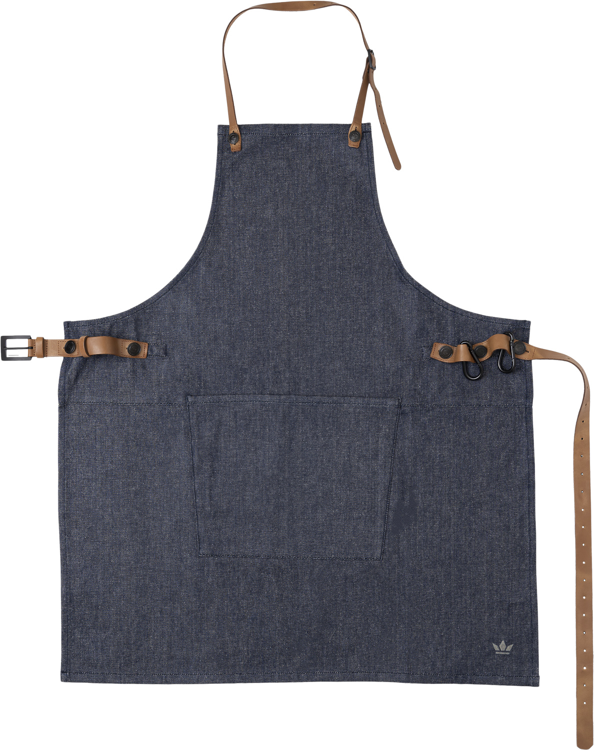 BBQ Style Apron, Denim Brut With Leather Straps in Cognac co