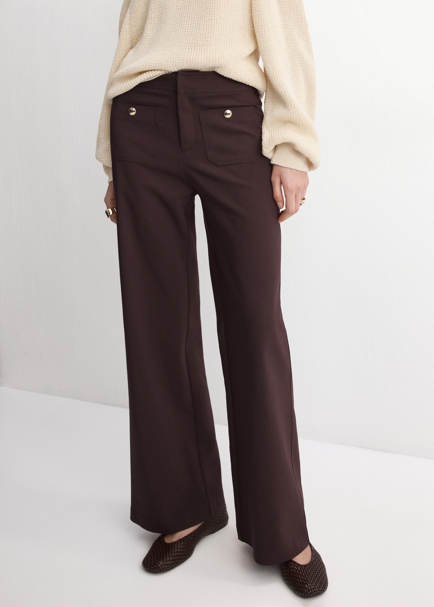 Straight Trousers With Jewel Button