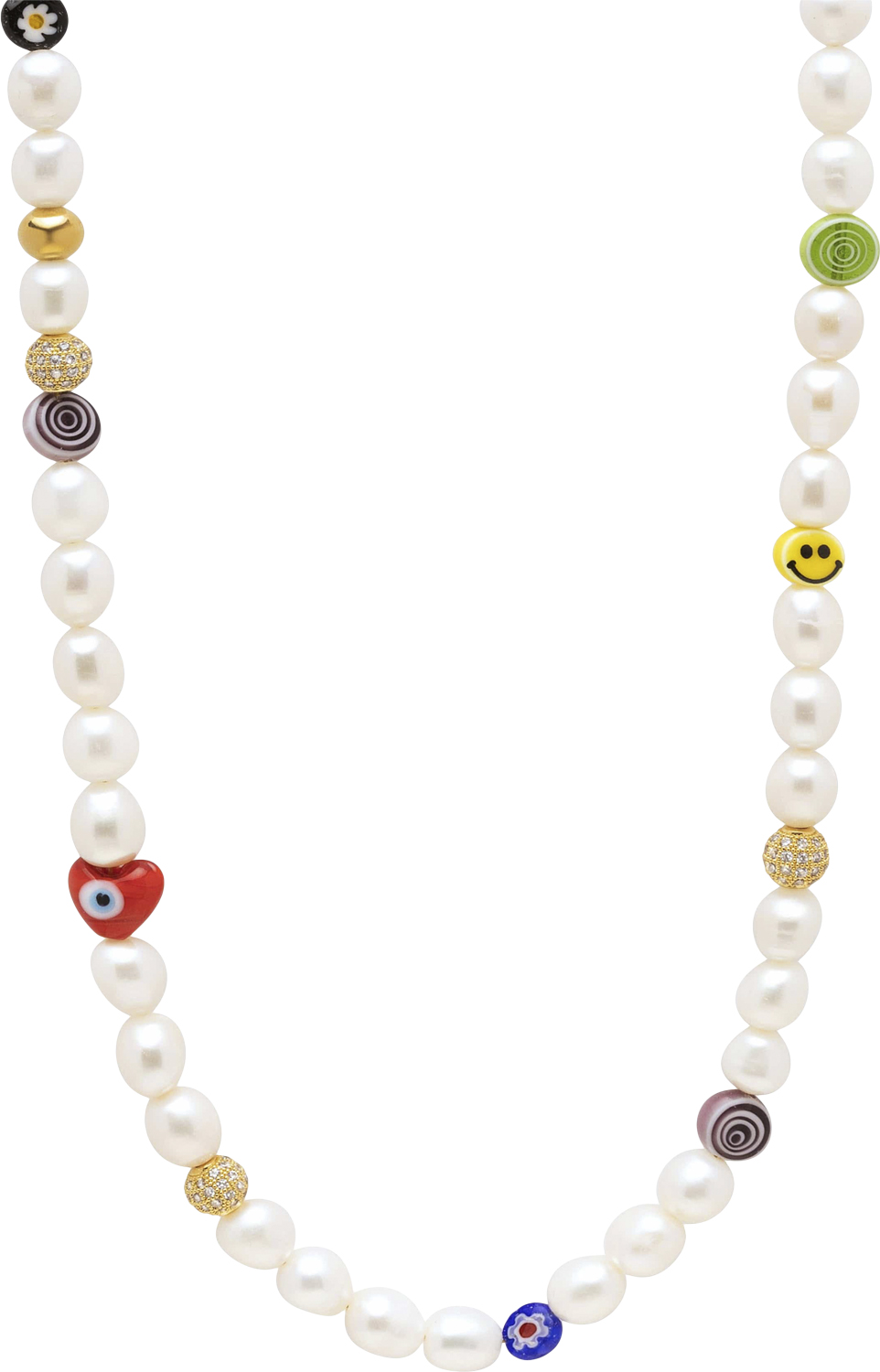 Men&# ; Long Smiley Face Pearl Necklace With Assorted Beads