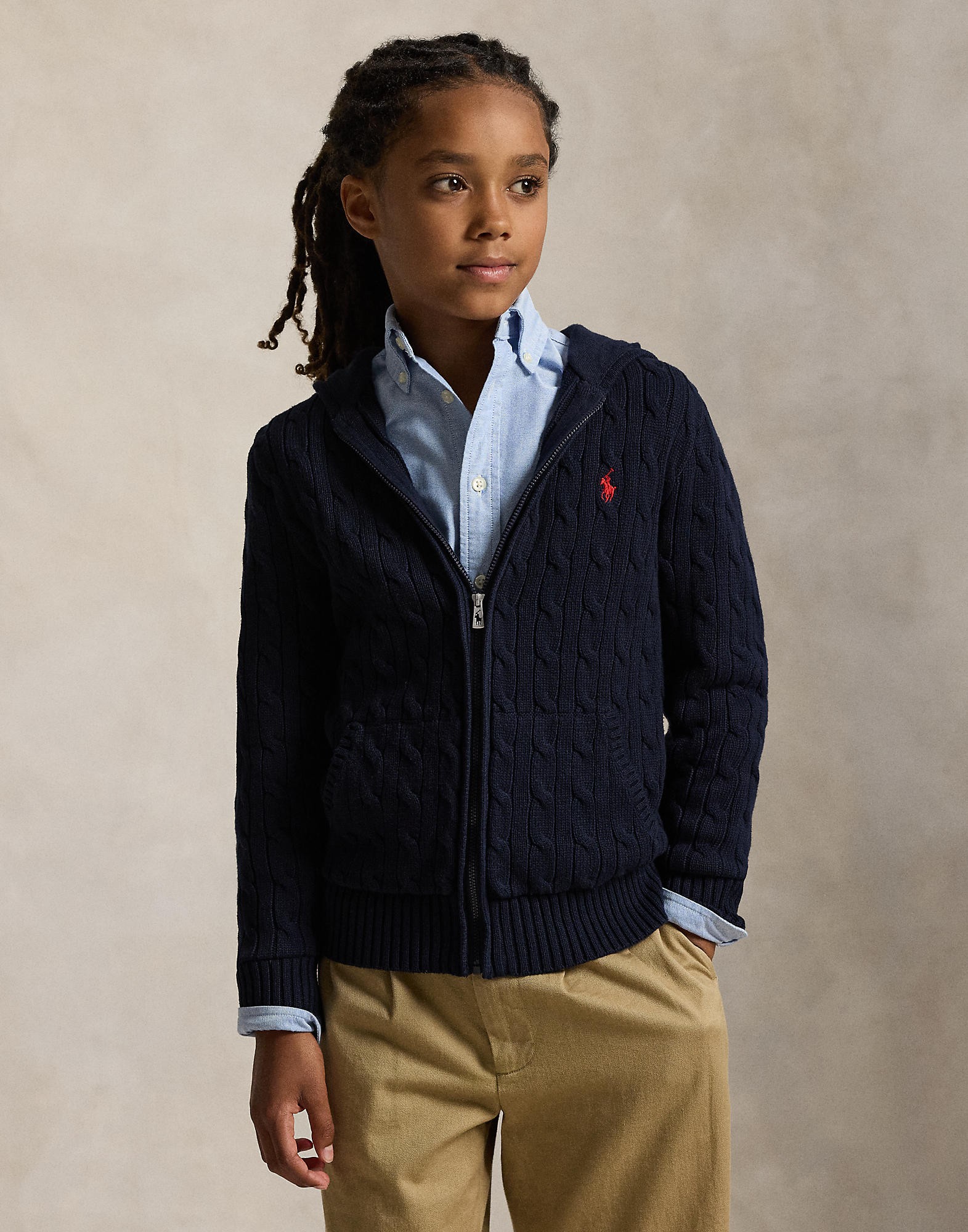 Cable Cotton Hooded Fullzip Sweater