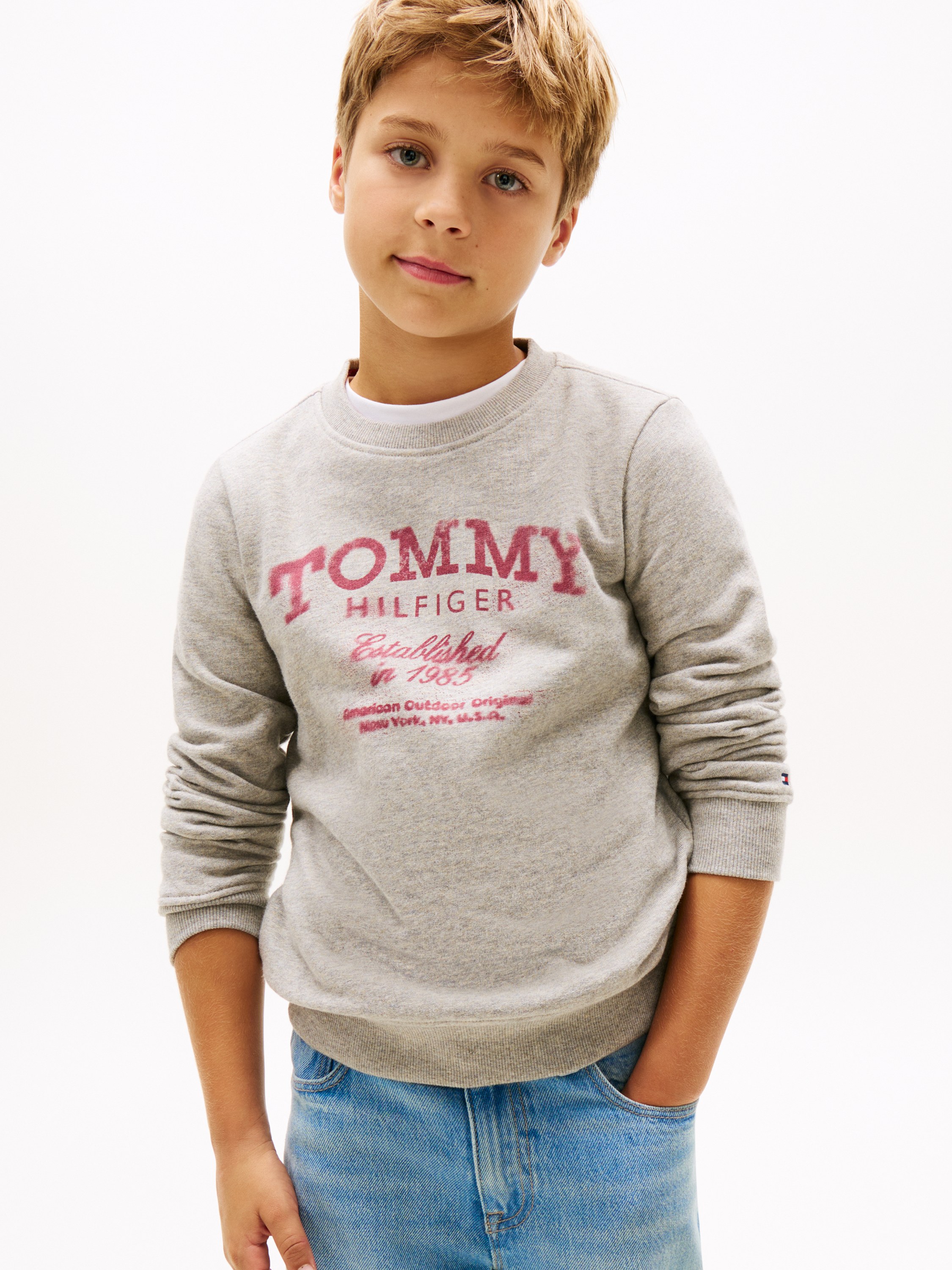 Faded Logo Print Crew Neck Sweatshirt