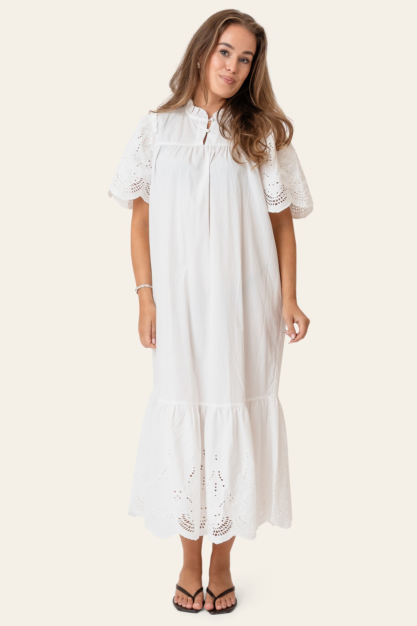 Solveigic Long Dress White Embroi