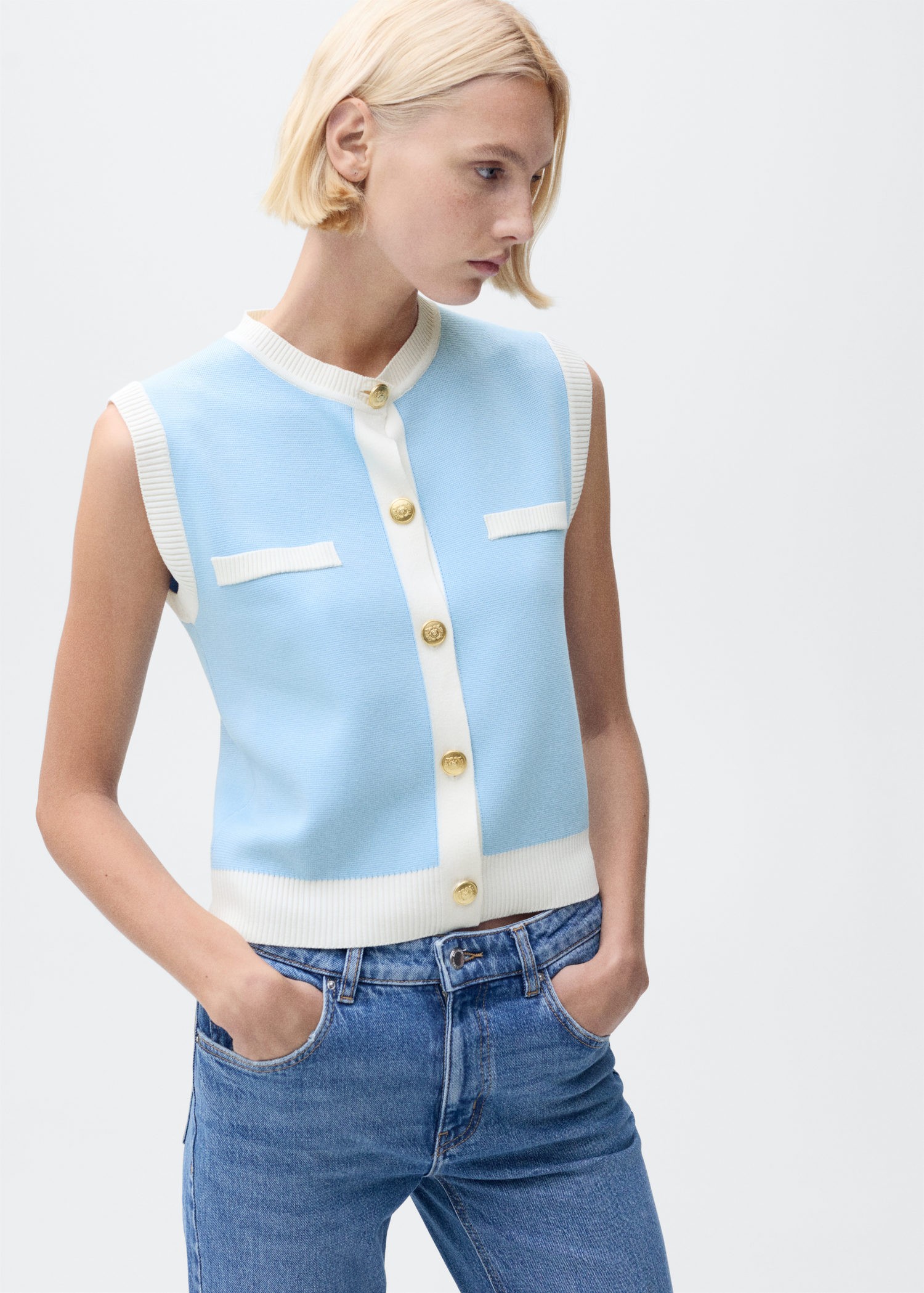 Knitted Waistcoat With Contrast pip