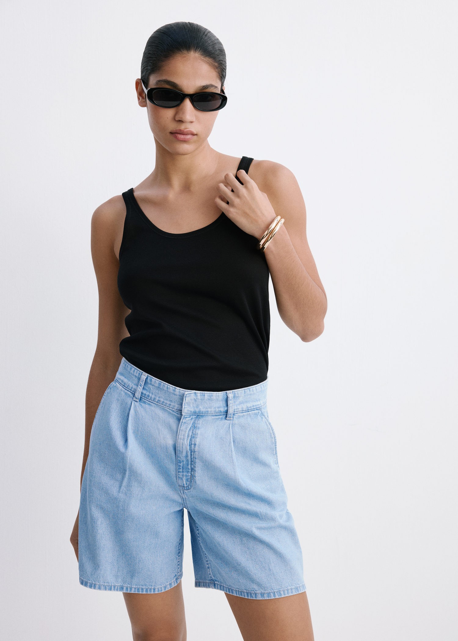 Midrise Denim Bermuda Shorts With
