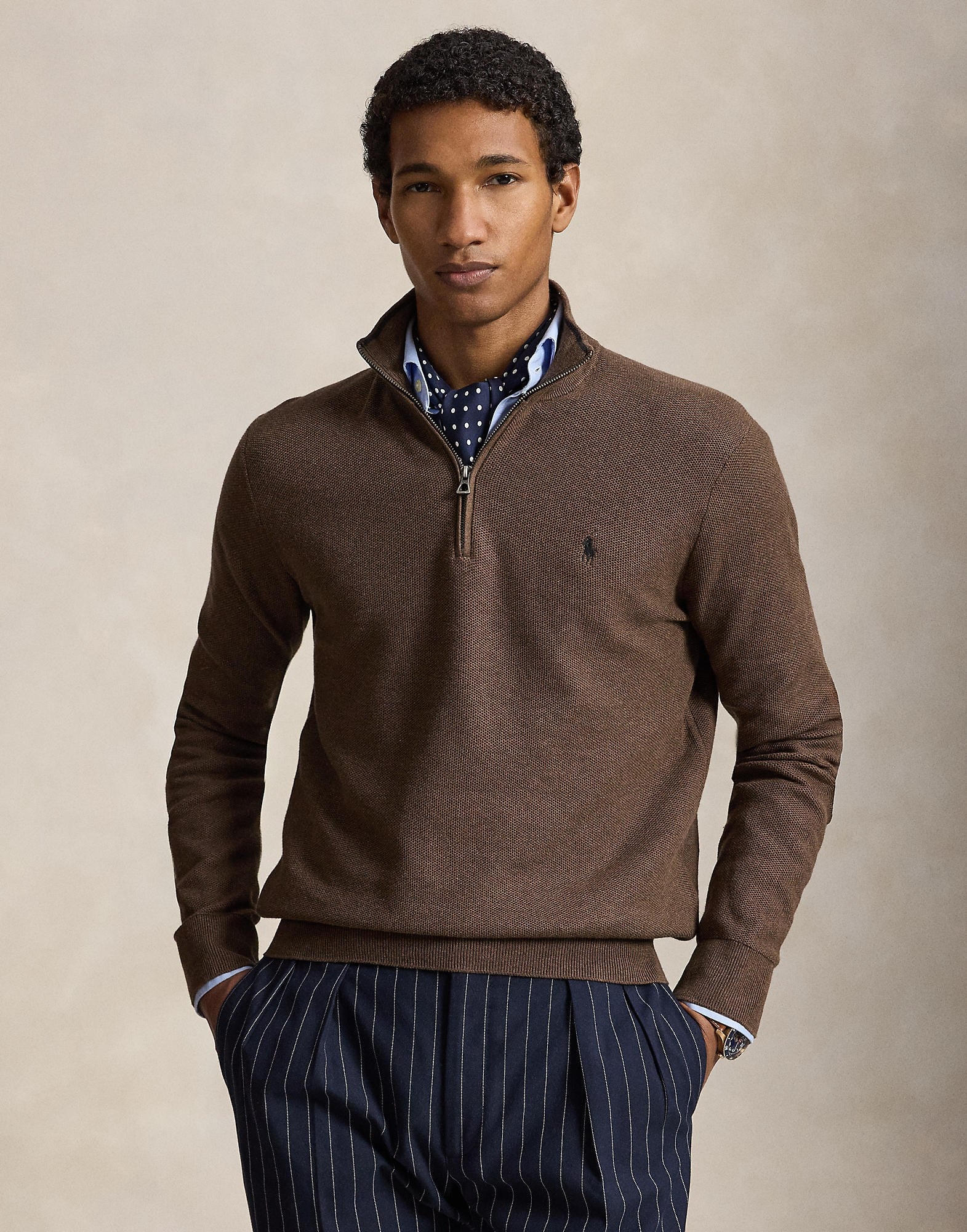 Meshknit Cotton Quarter-zip Sweater