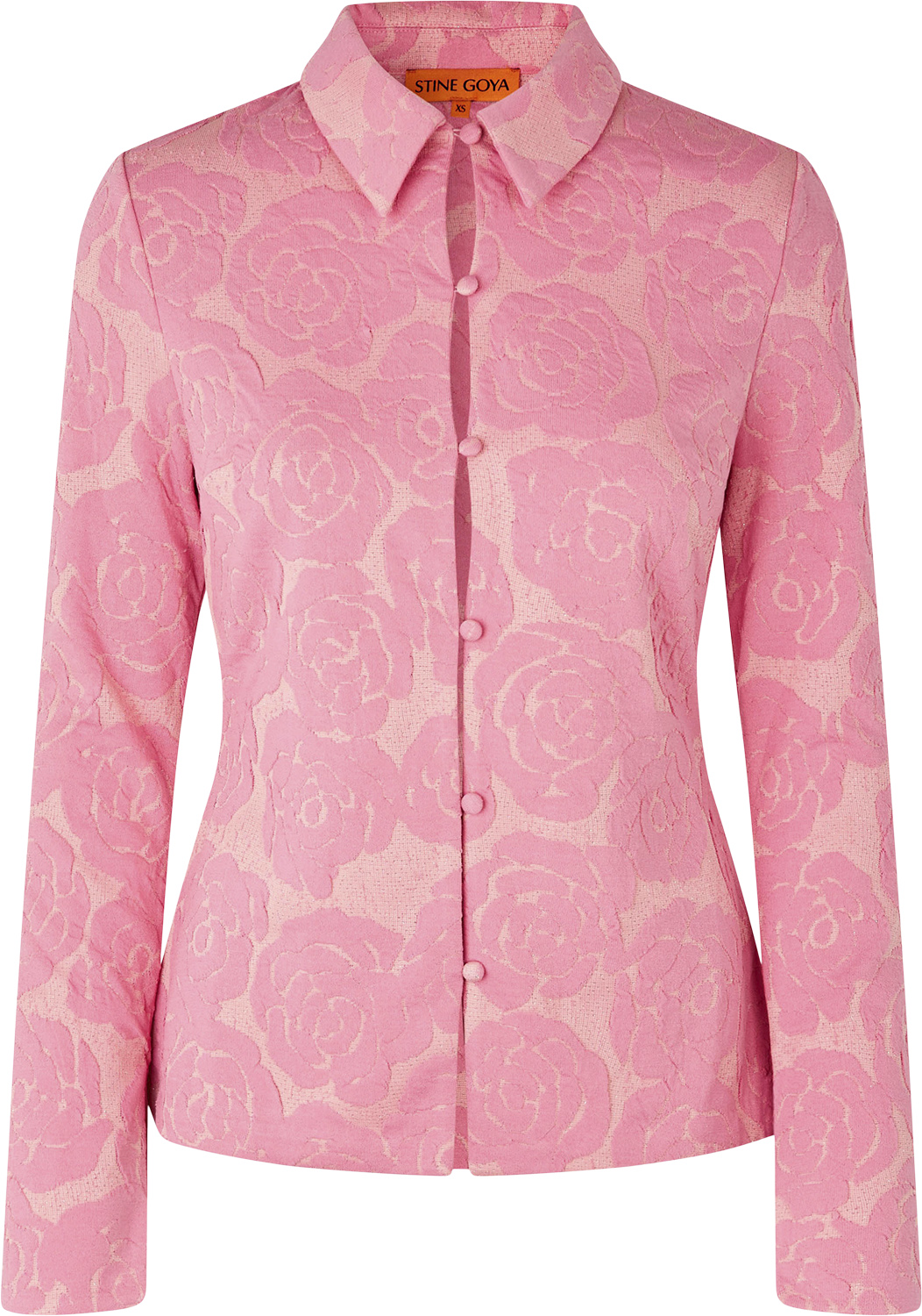 Long Sleeve Tailored Shirt, 2297 Floral Relief Lurex Jersey