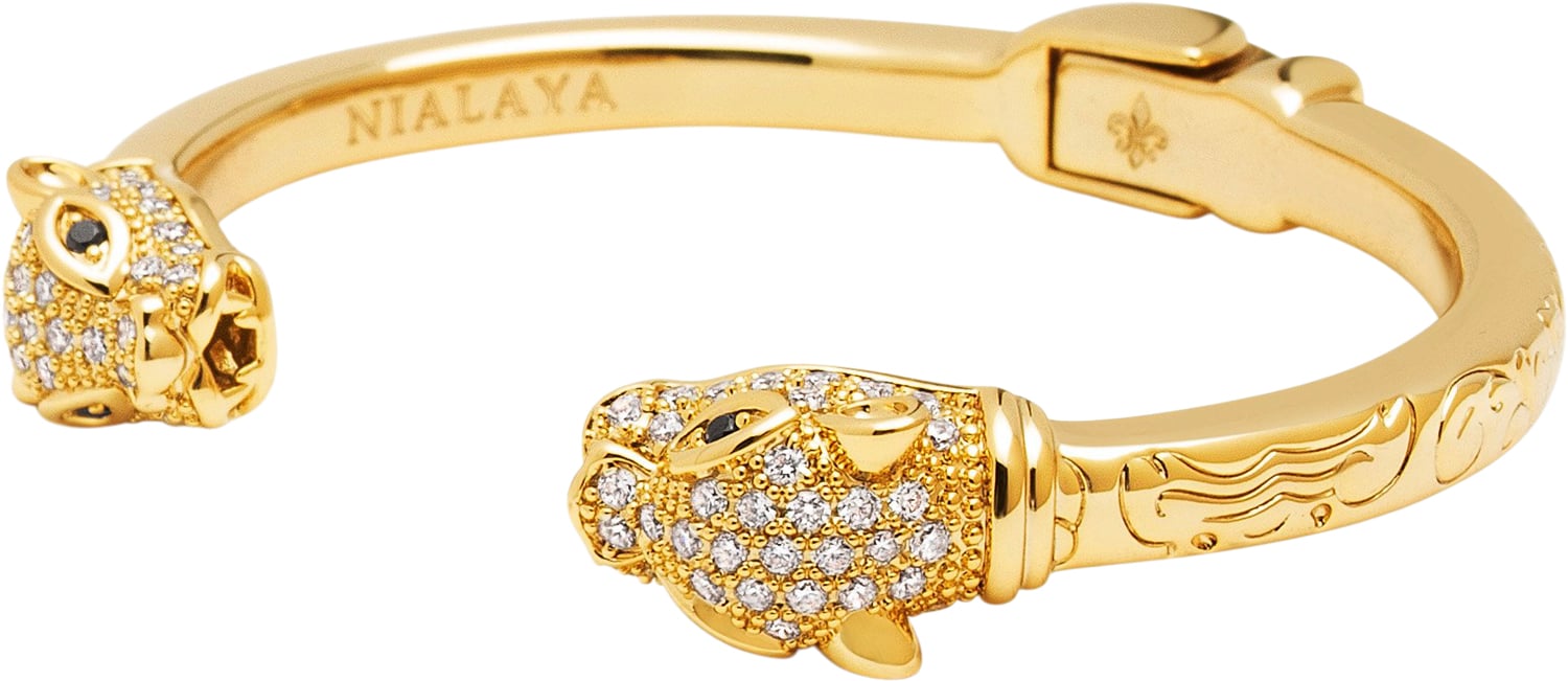 Men's Gold Plated CZ Panther Bangle