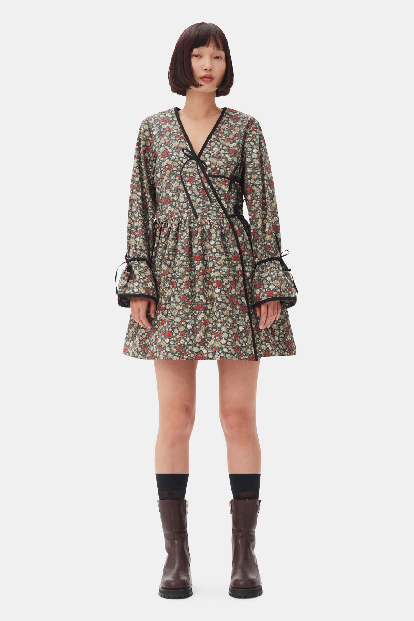 Printed Cotton Mini Wrap Dress