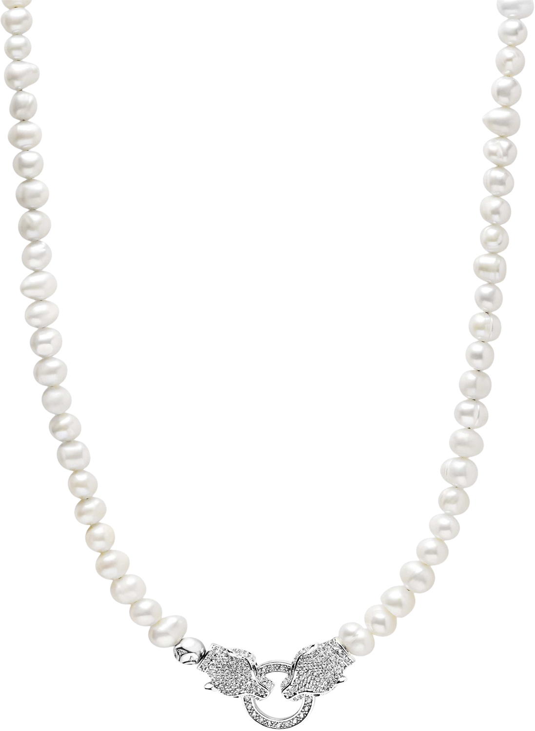 Pearl Choker With Double Panther Head Silver