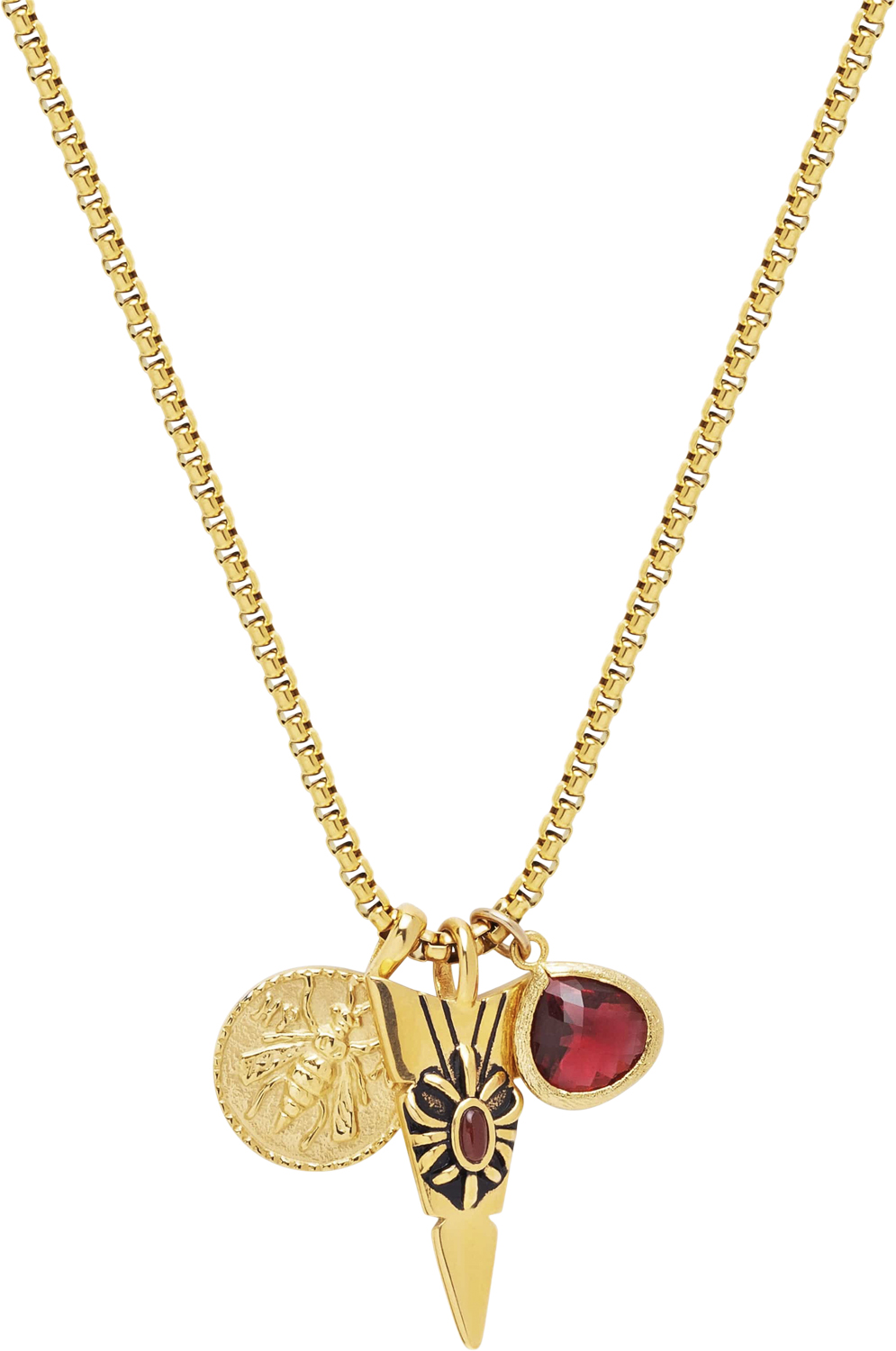 Men&#39;s Golden Talisman Necklace With Arrowhead, Red Ruby CZ D