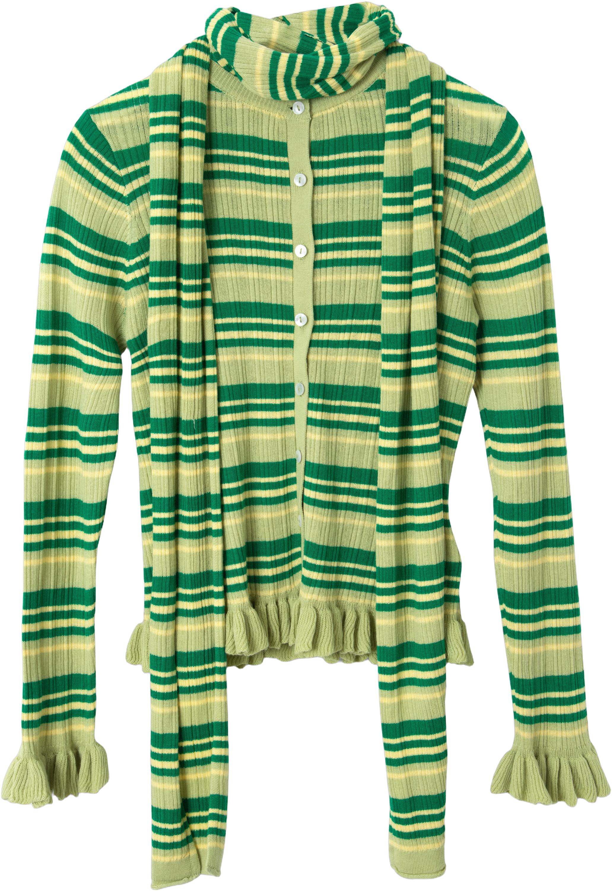 Anelis Cotton Merino Blend Cardigan Green Stripe