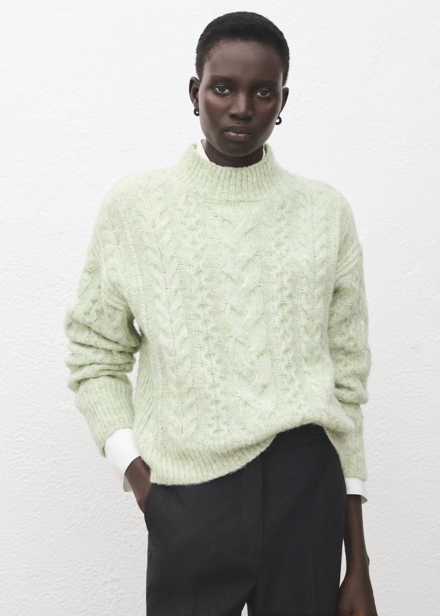 Braided Sweater With Perkins Neck