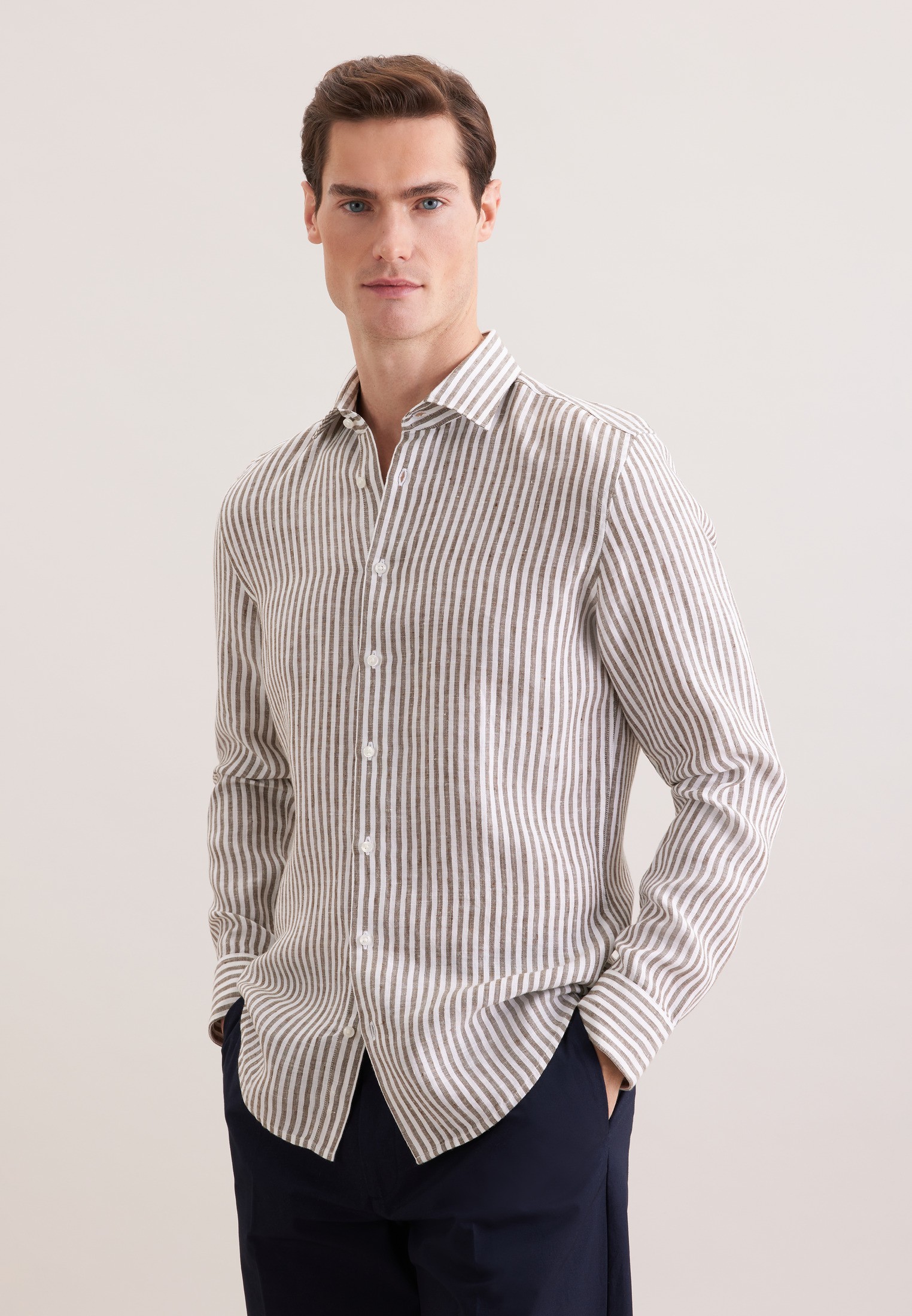 Linen Shirt Slim 1/1 Kentcollar Stripes