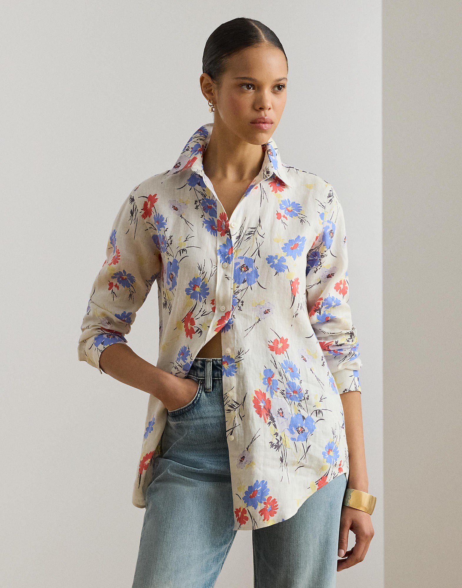 Relaxed Fit Floral Linen Shirt