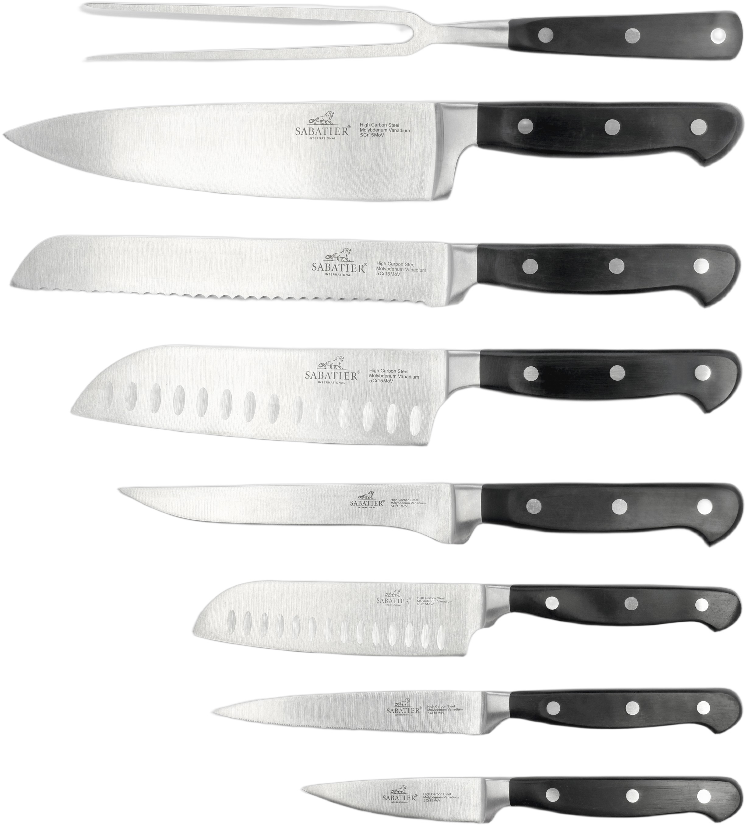 Knivsæt Pluton 8 Dele Stål/sort