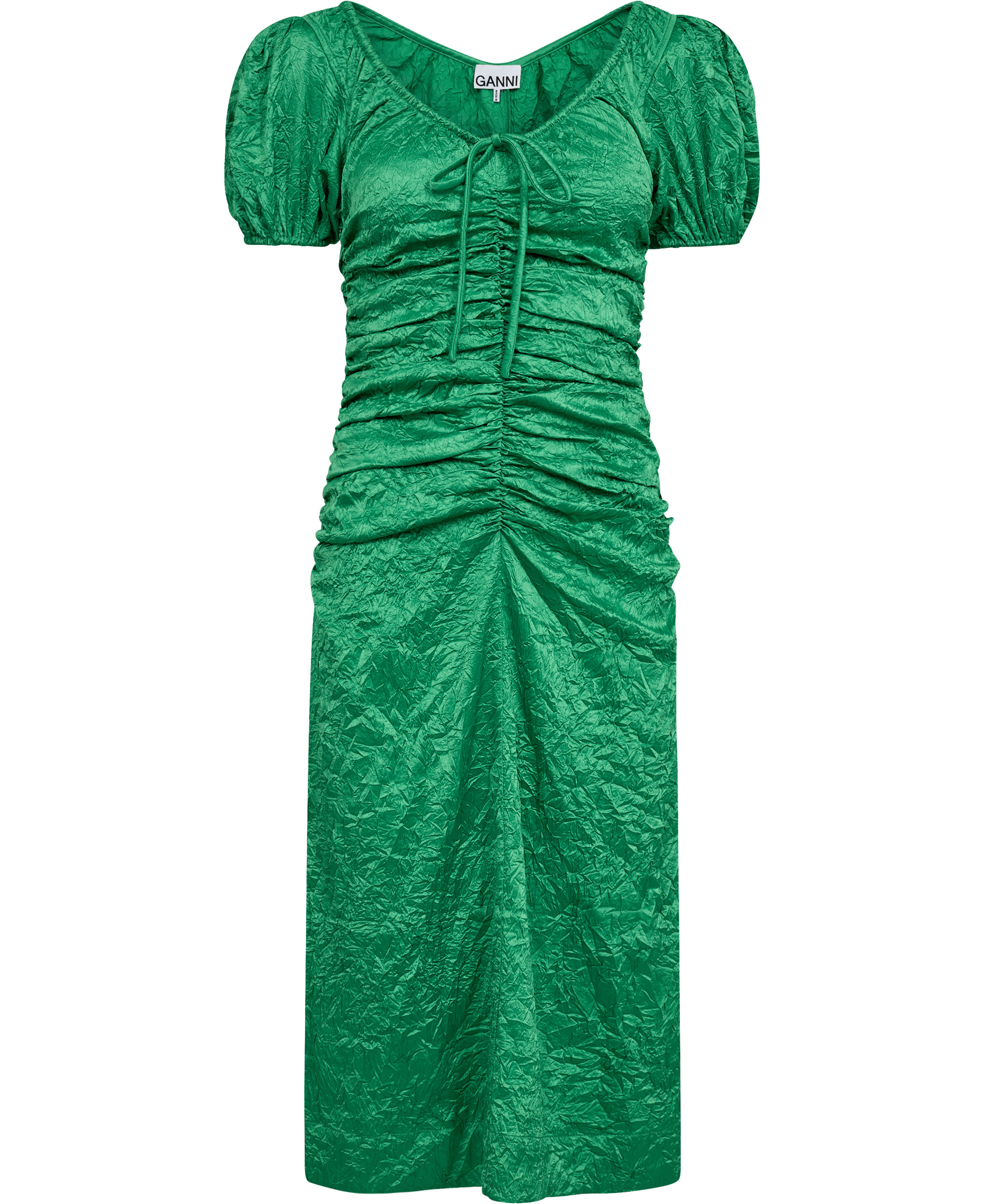 Crinkled Satin Gathered Uneck Midi