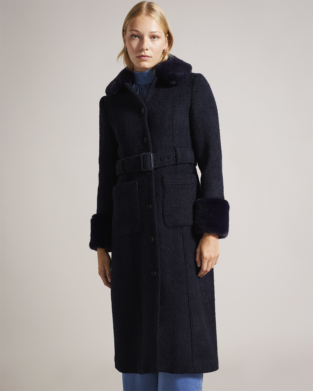 Lyddiia Slim Fit Coat With Fur Coll