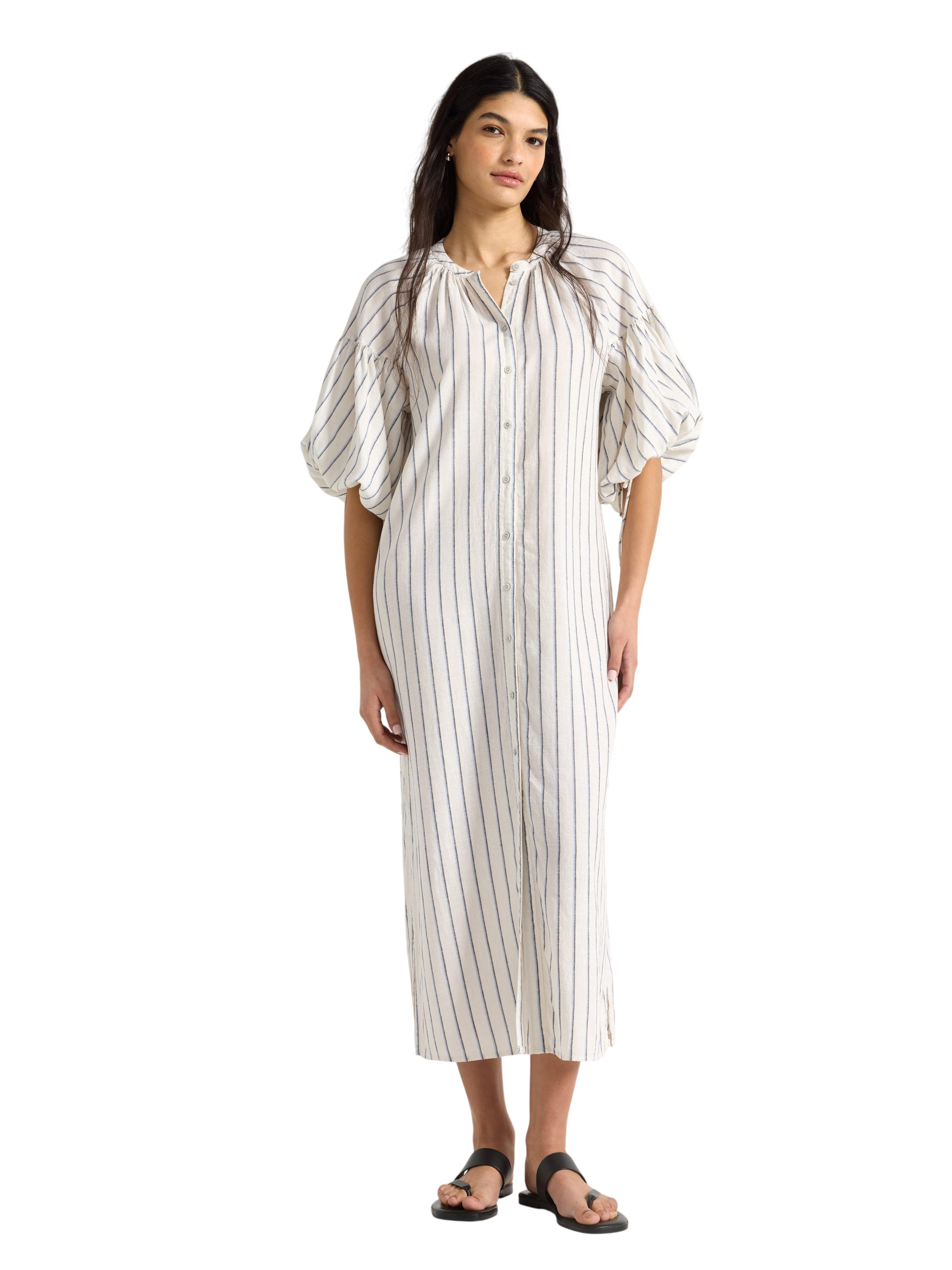 Midi Dress With Short Puff Sleeves