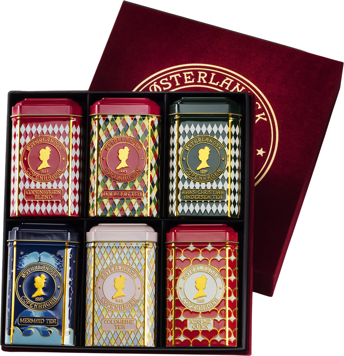 Ãsterlandsk GaveÃ¦ske, 6 DÃ¥ser Exclusiv Velour Denmark Edition
