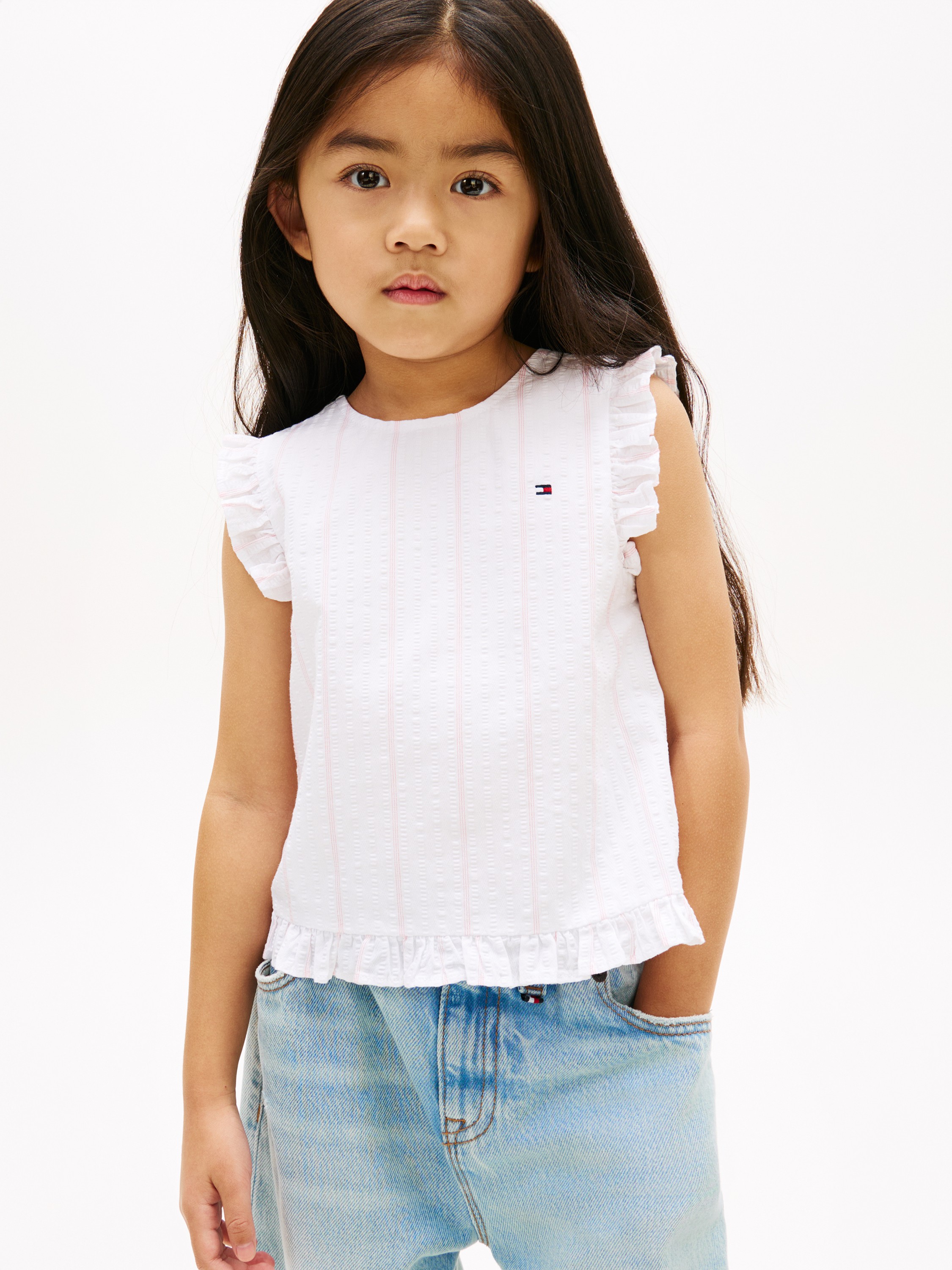 Crossover Back Seersucker Sleeveless Shirt - Køb til DKK 314 - Spar 30%