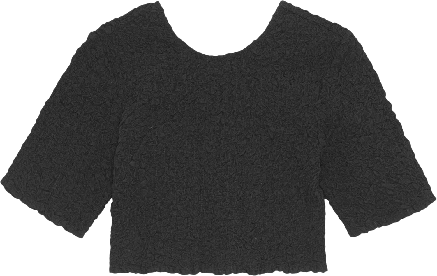 Black Cotton Poplin Oneck Cropped Smock Top