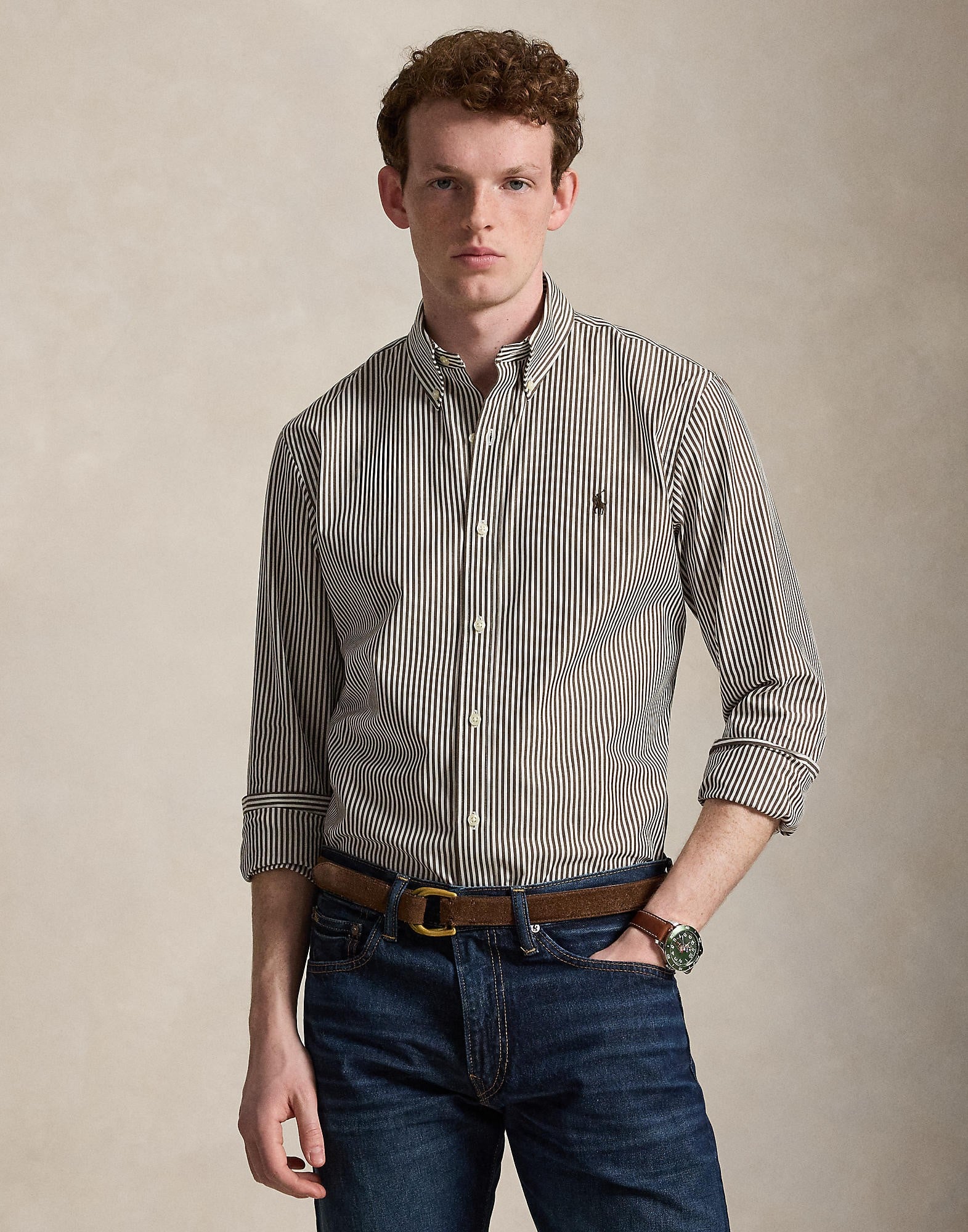Custom Fit Striped Stretch Poplin Shirt