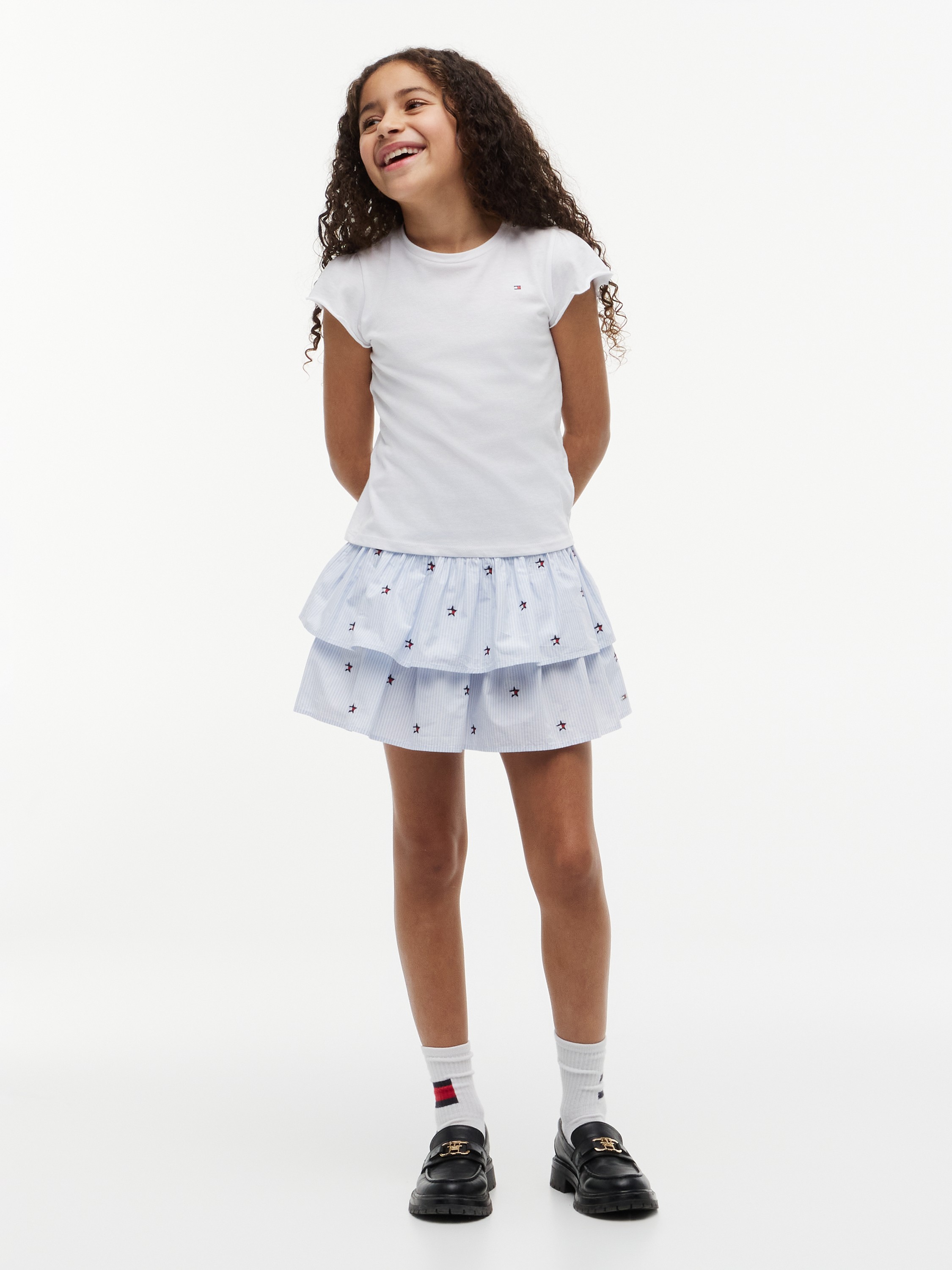 Star Flag Embroidery Stripe Tiered Skirt