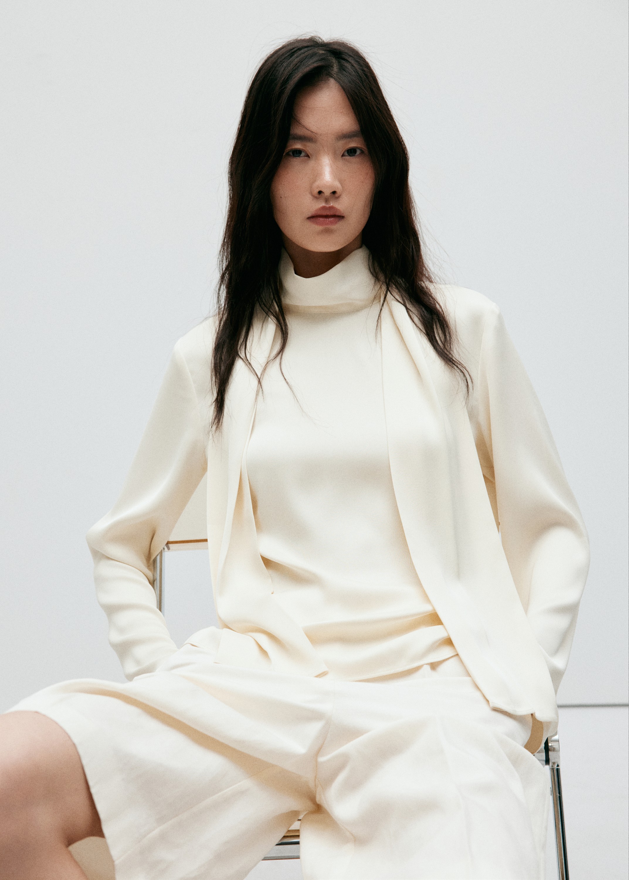 Highneck Blouse With Scarf Detail