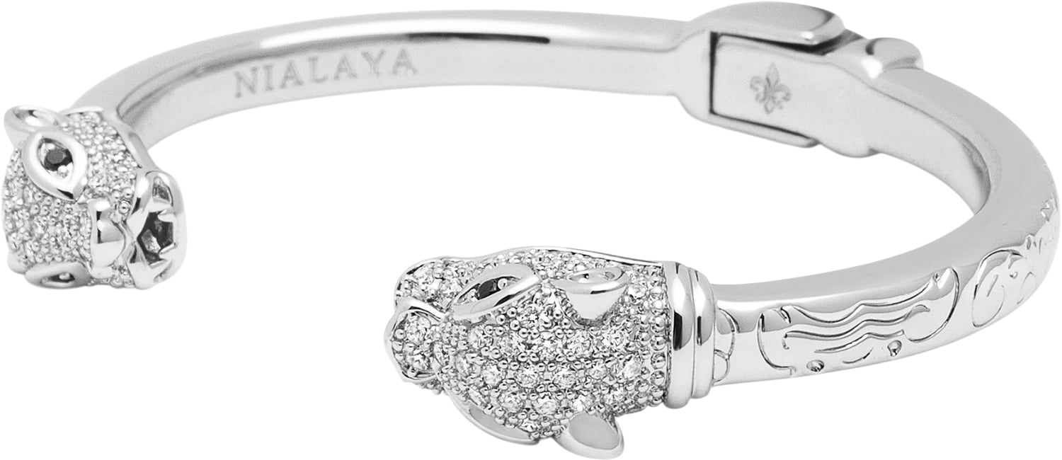 Men's Panther Bangle With CZ in Silver Plated Brass