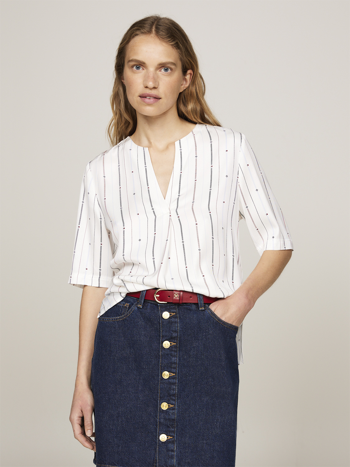 Foulard Stp Vneck Ss Blouse