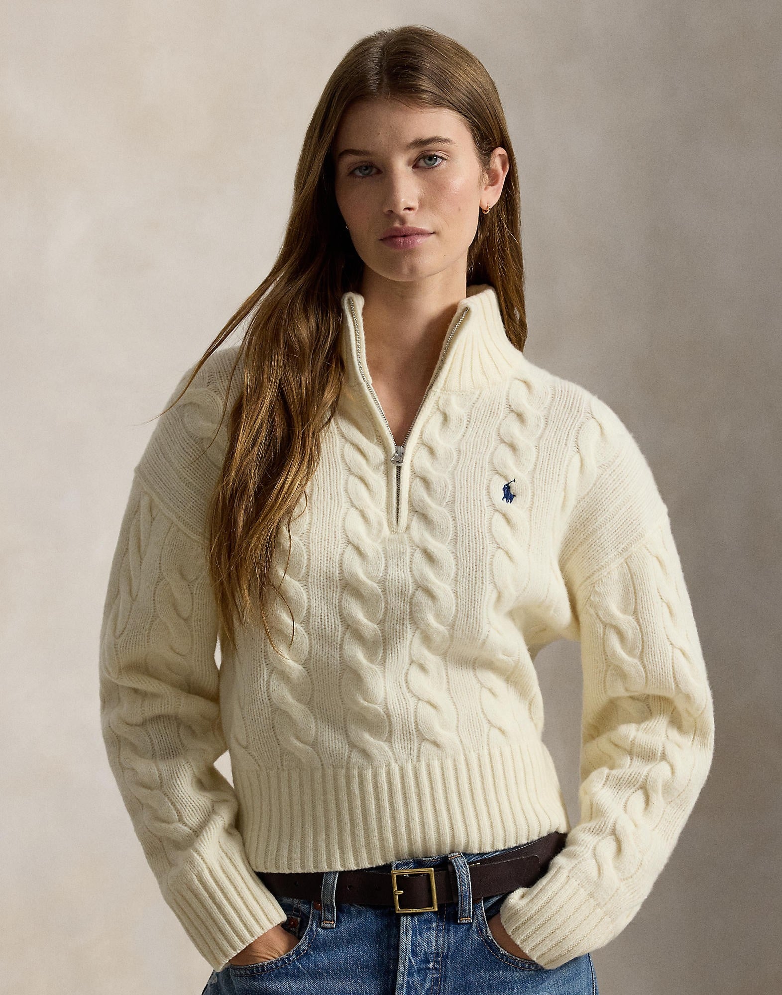 Cable Woolcashmere Half-zip Sweater