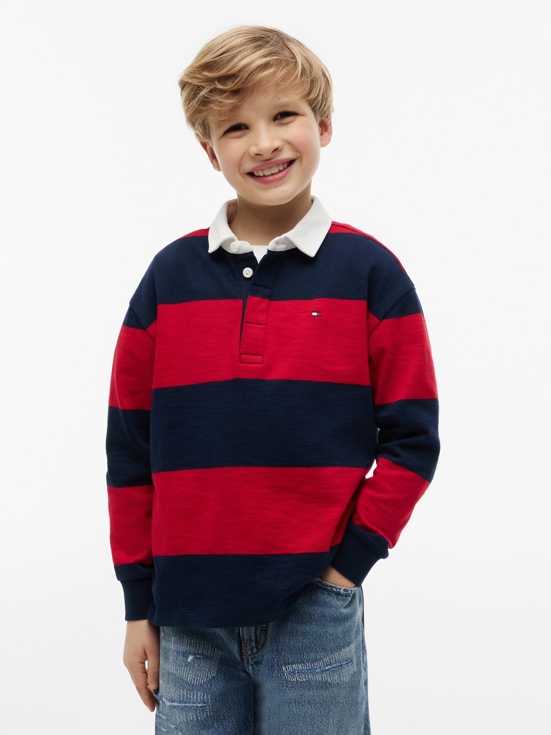 Slub Rugby Stripe Polo LS