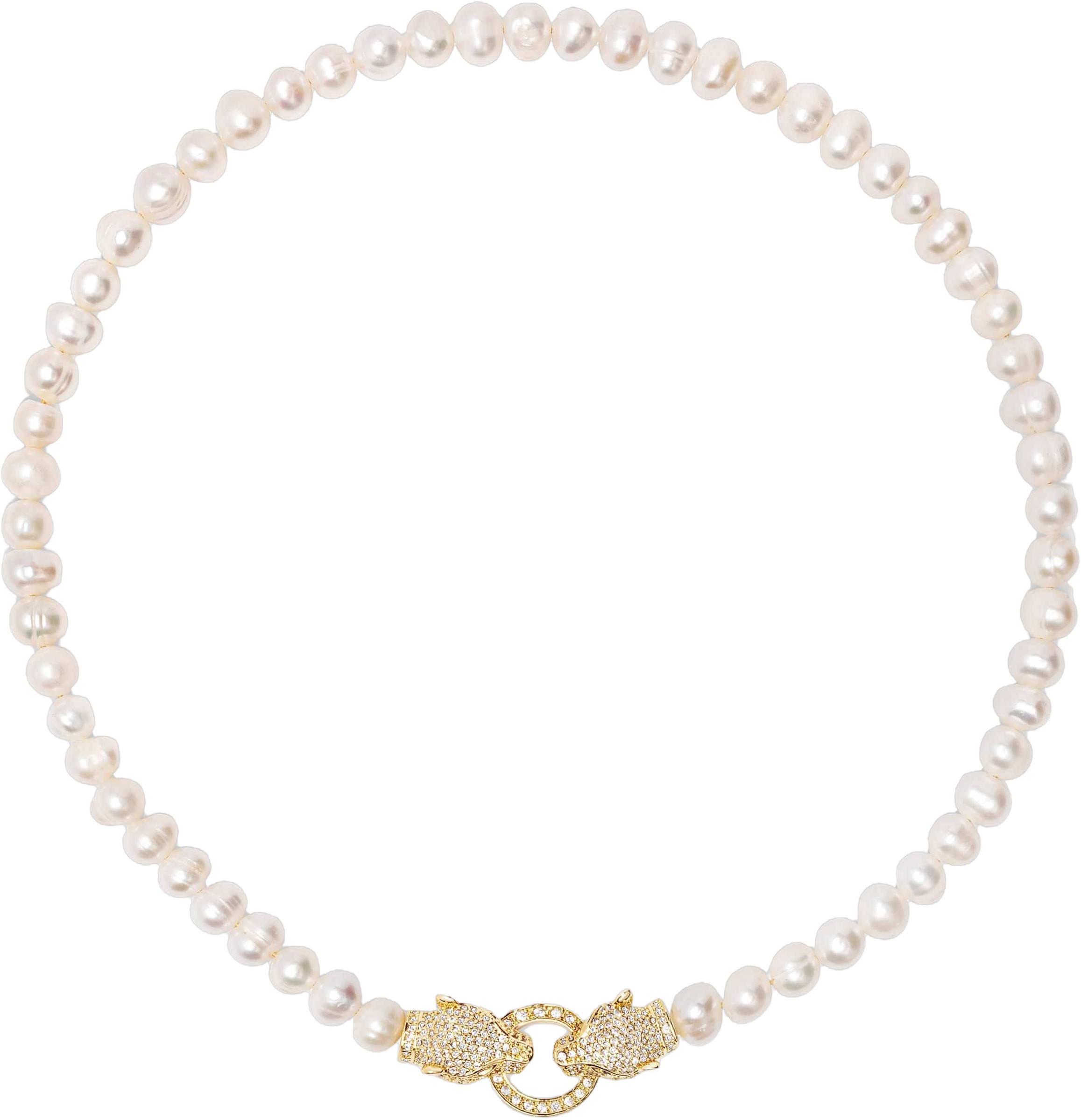 Women’s Pearl Choker With Gold Double Panther Head