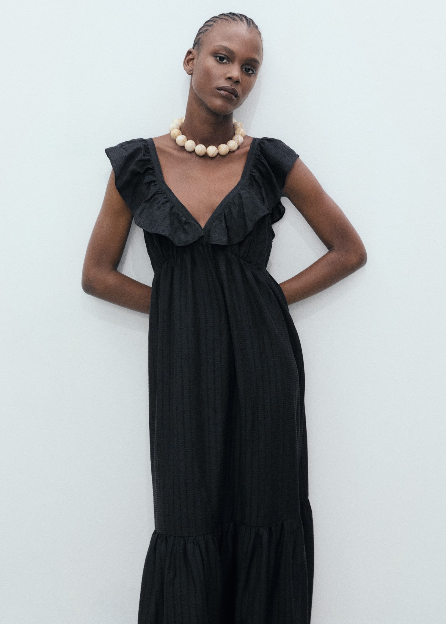 Long Dress With Ruffle Neckline