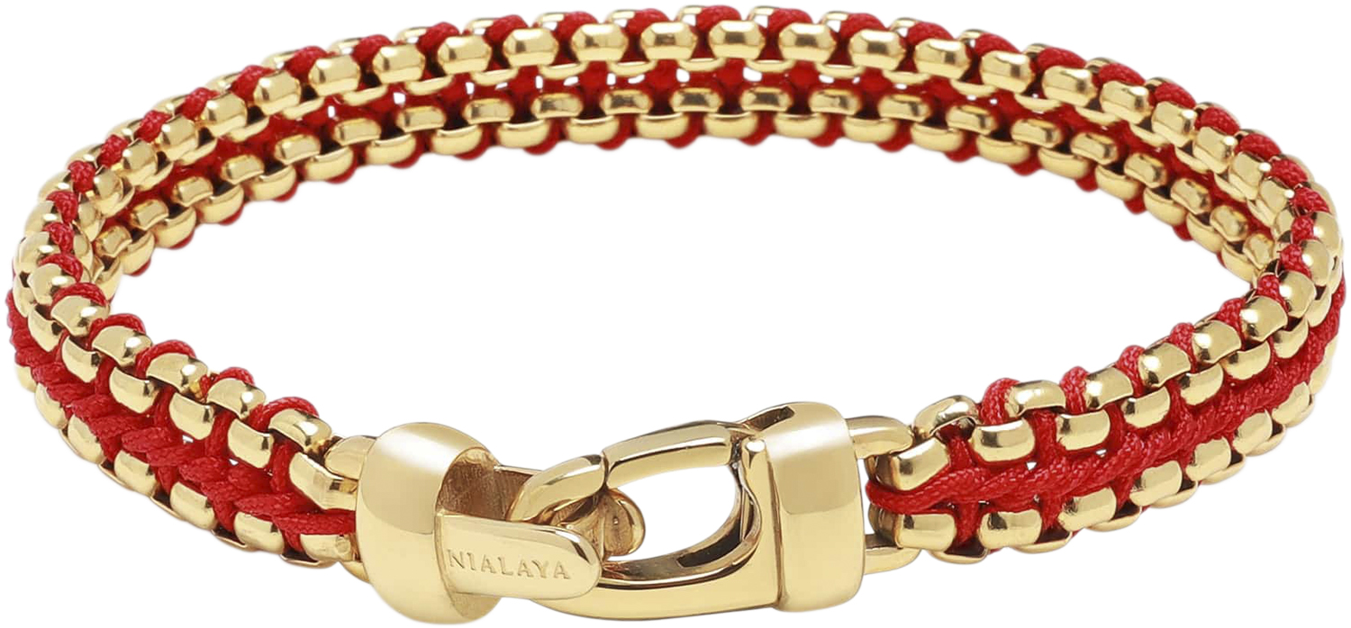 Men&# ; Red Woven 8mm Box Chain Bracelet Gold
