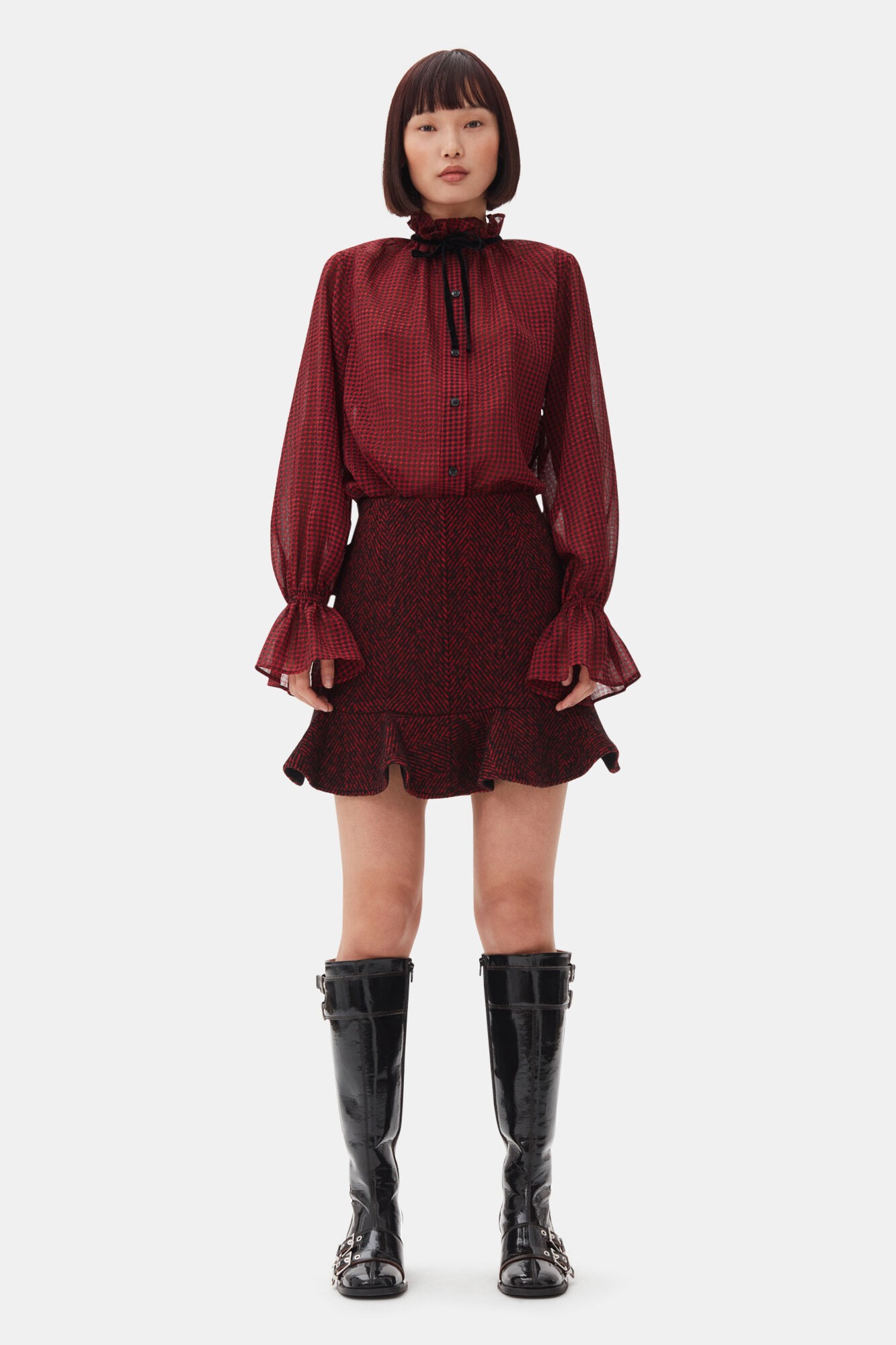 Herringbone Wool Mini Skirt