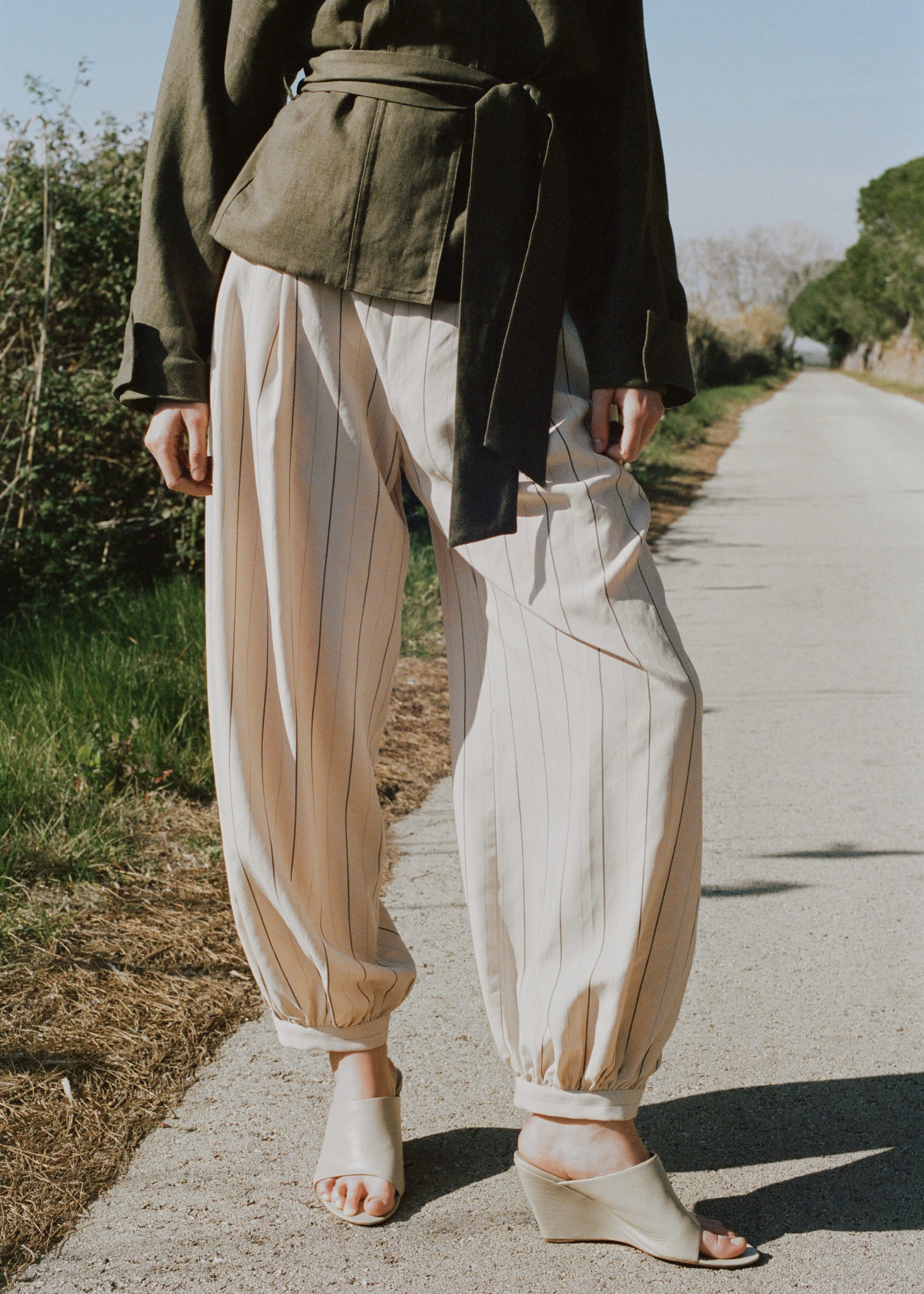 Striped Lyocell Balloon Pants