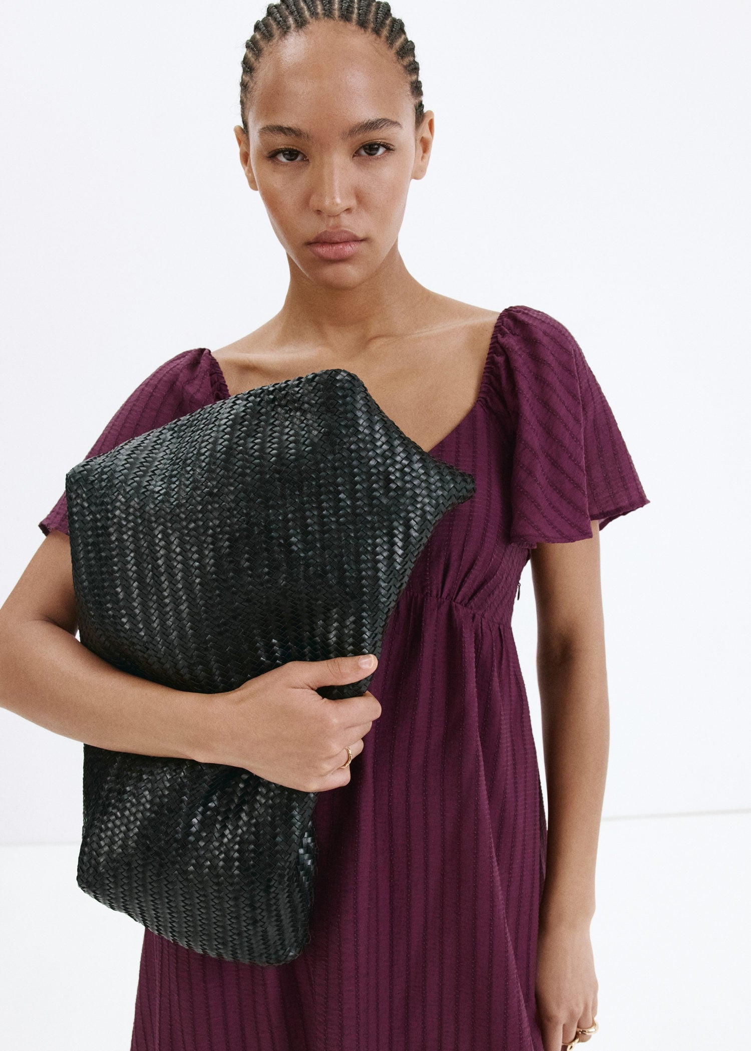 Textured Dress With Ruched Detail