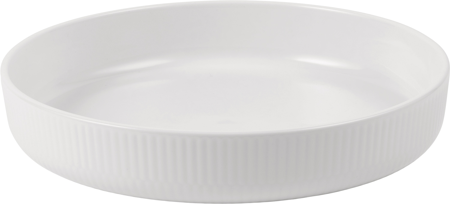Hvid Riflet Ovnfast fad Rundt 27 cm.