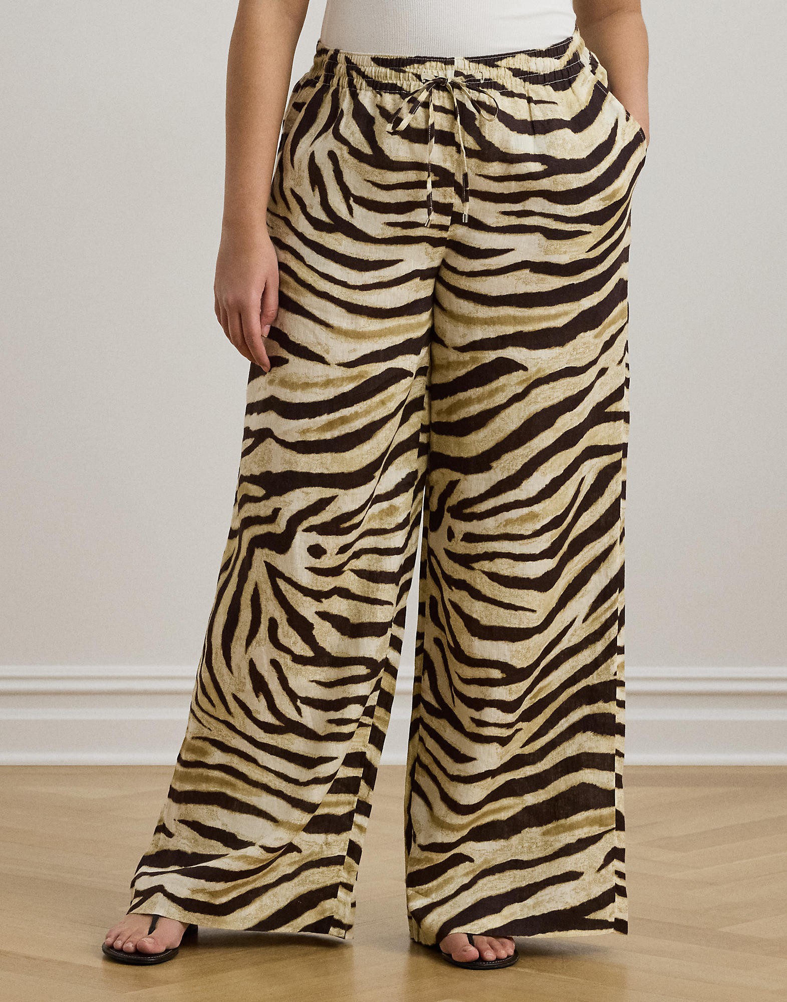 Zebraprint Linen Wide-leg Pant